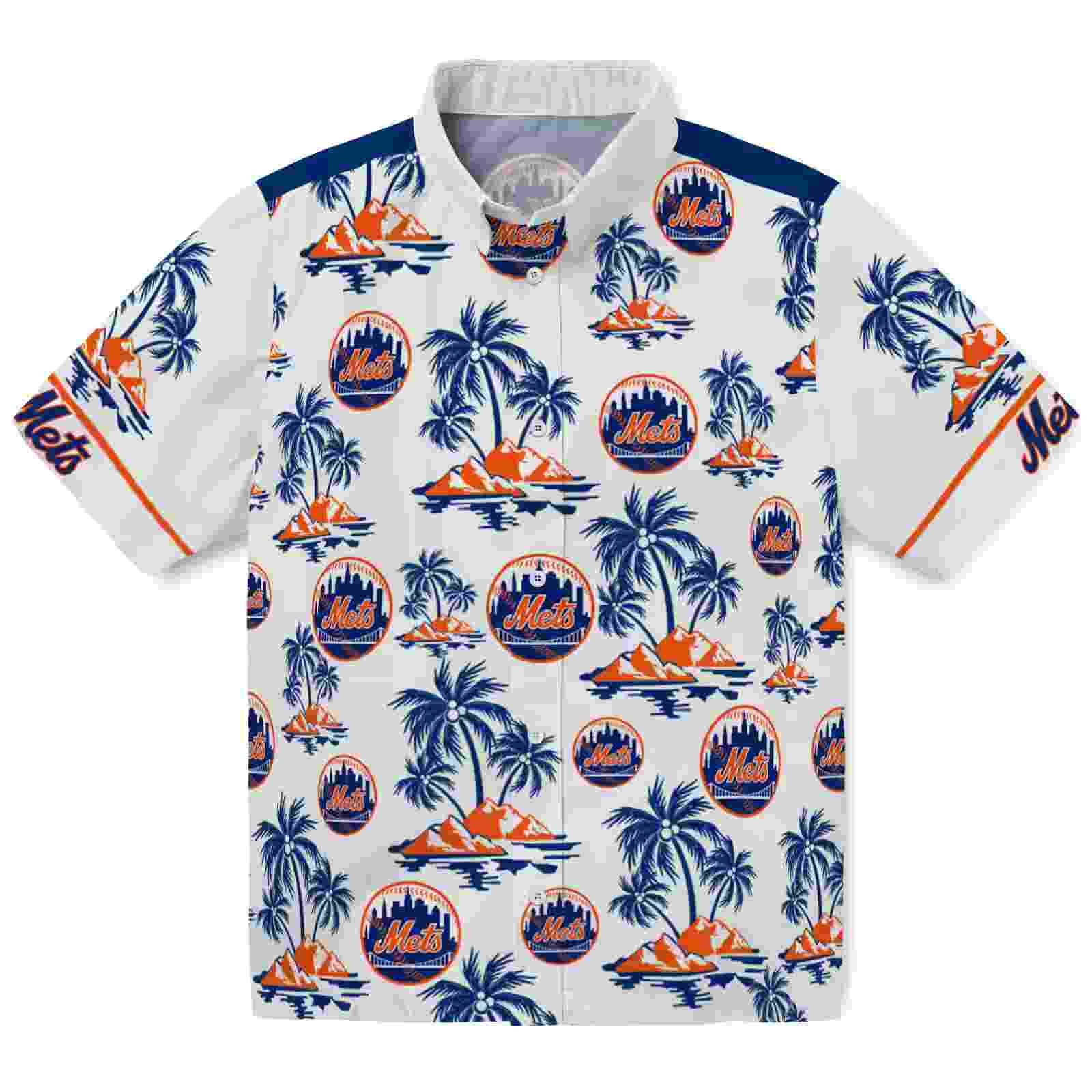 New York Mets Palm Island Print Blue White Hawaiian Shirt