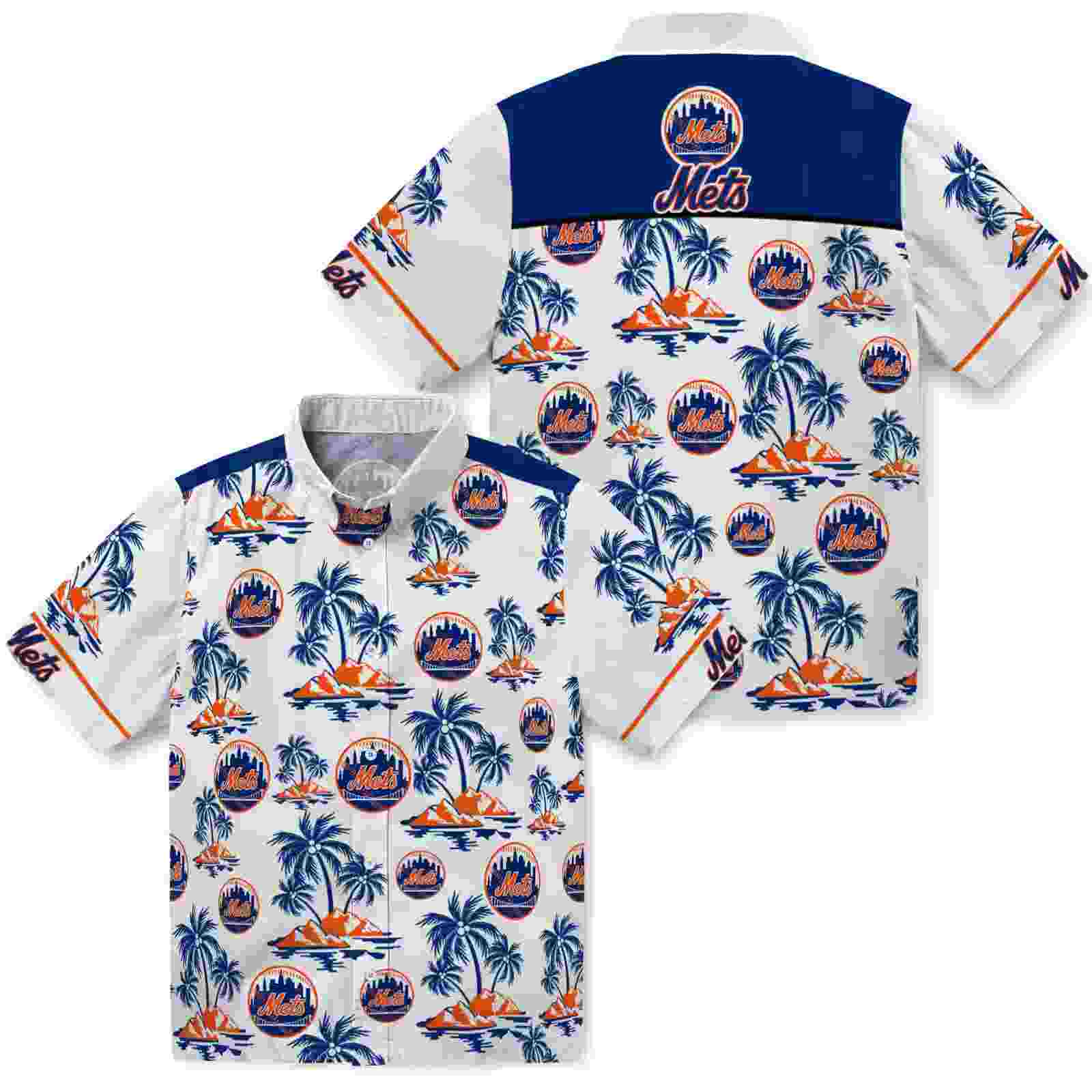 new york mets palm island print blue white hawaiian shirt high quality