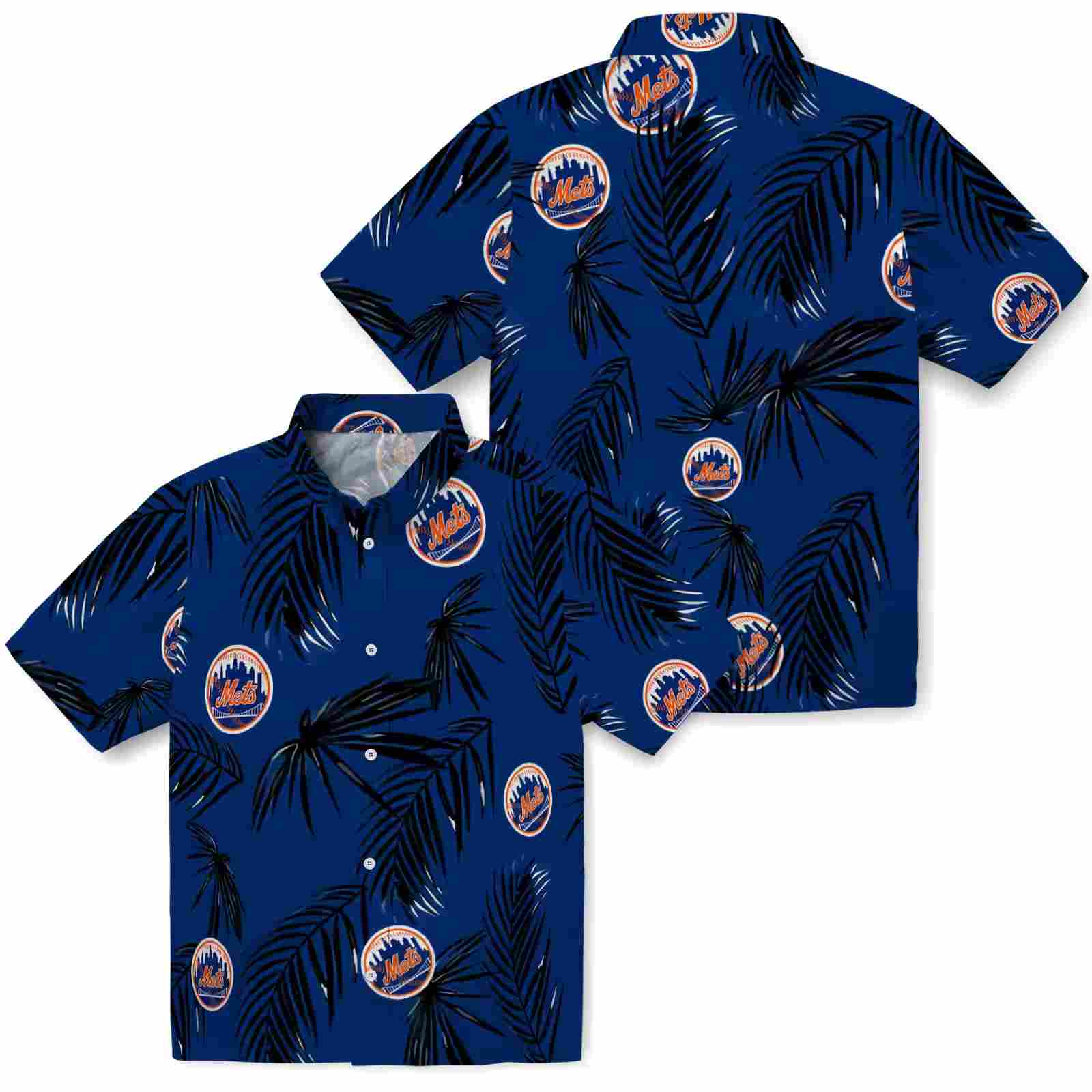 new york mets palm leaf blue hawaiian shirt high quality