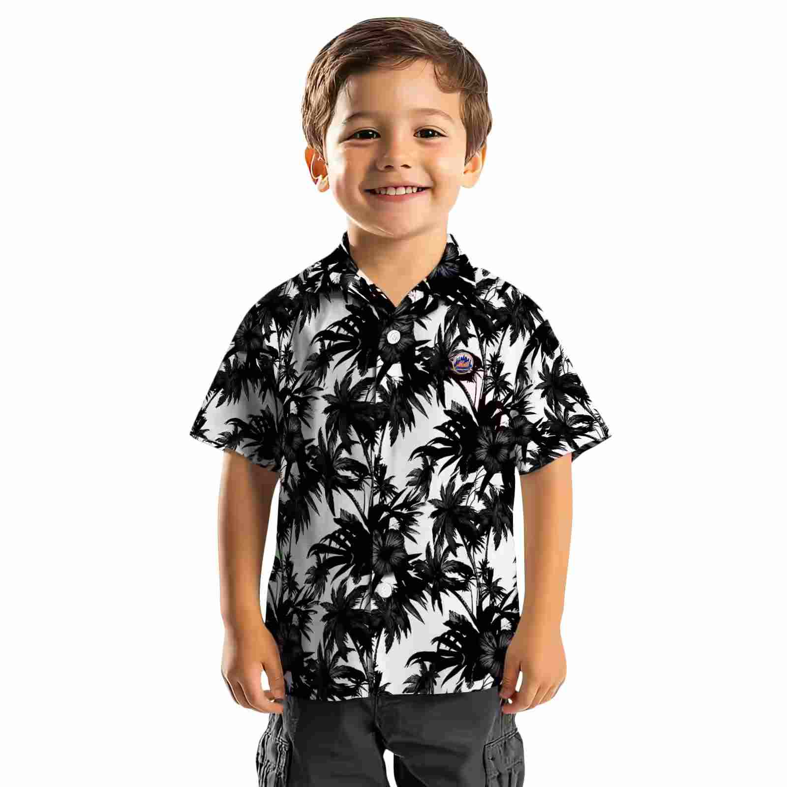 new york mets palm motifs black white hawaiian shirt top rated