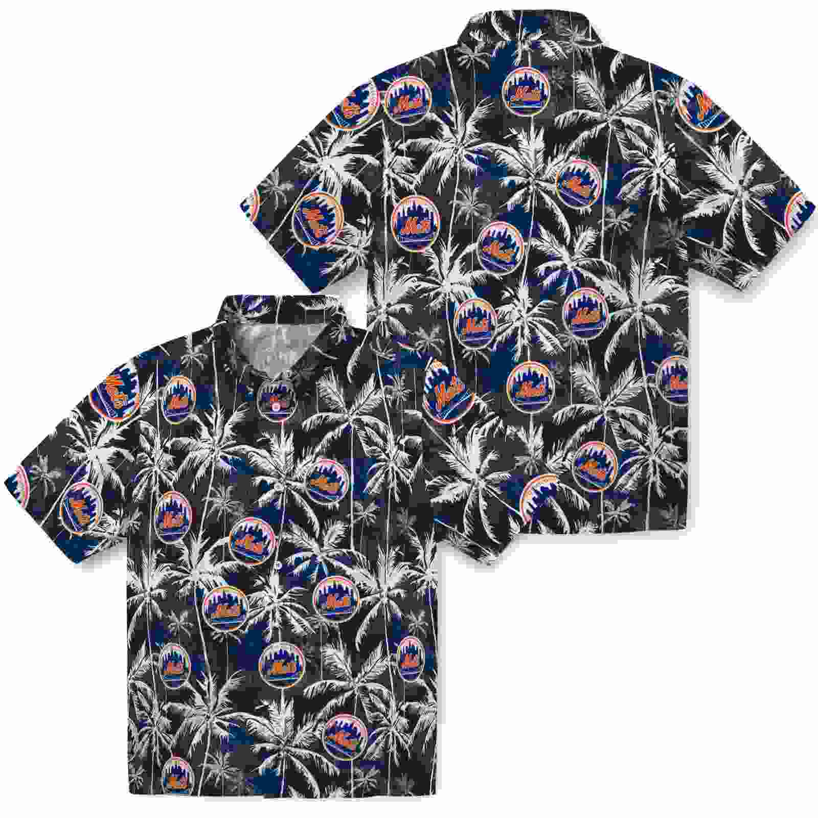 new york mets palm pattern blue black hawaiian shirt high quality