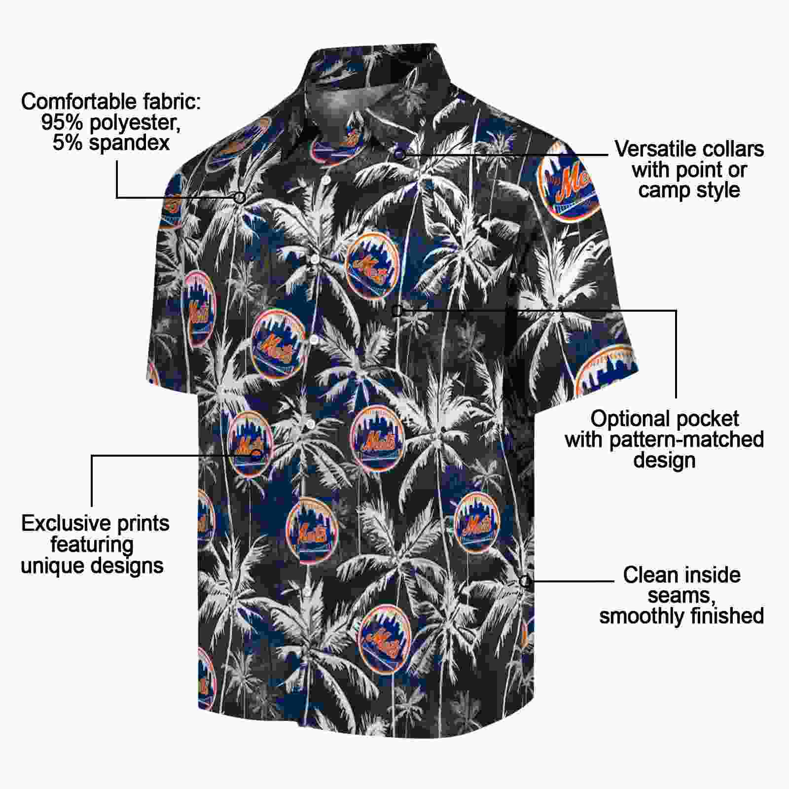 new york mets palm pattern blue black hawaiian shirt new arrival