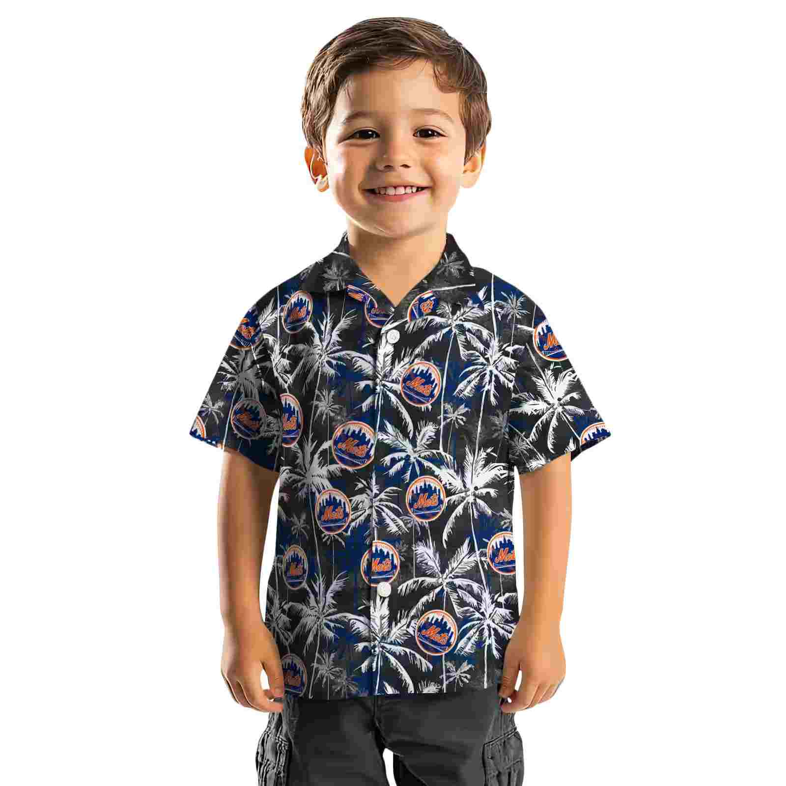 new york mets palm pattern blue black hawaiian shirt top rated