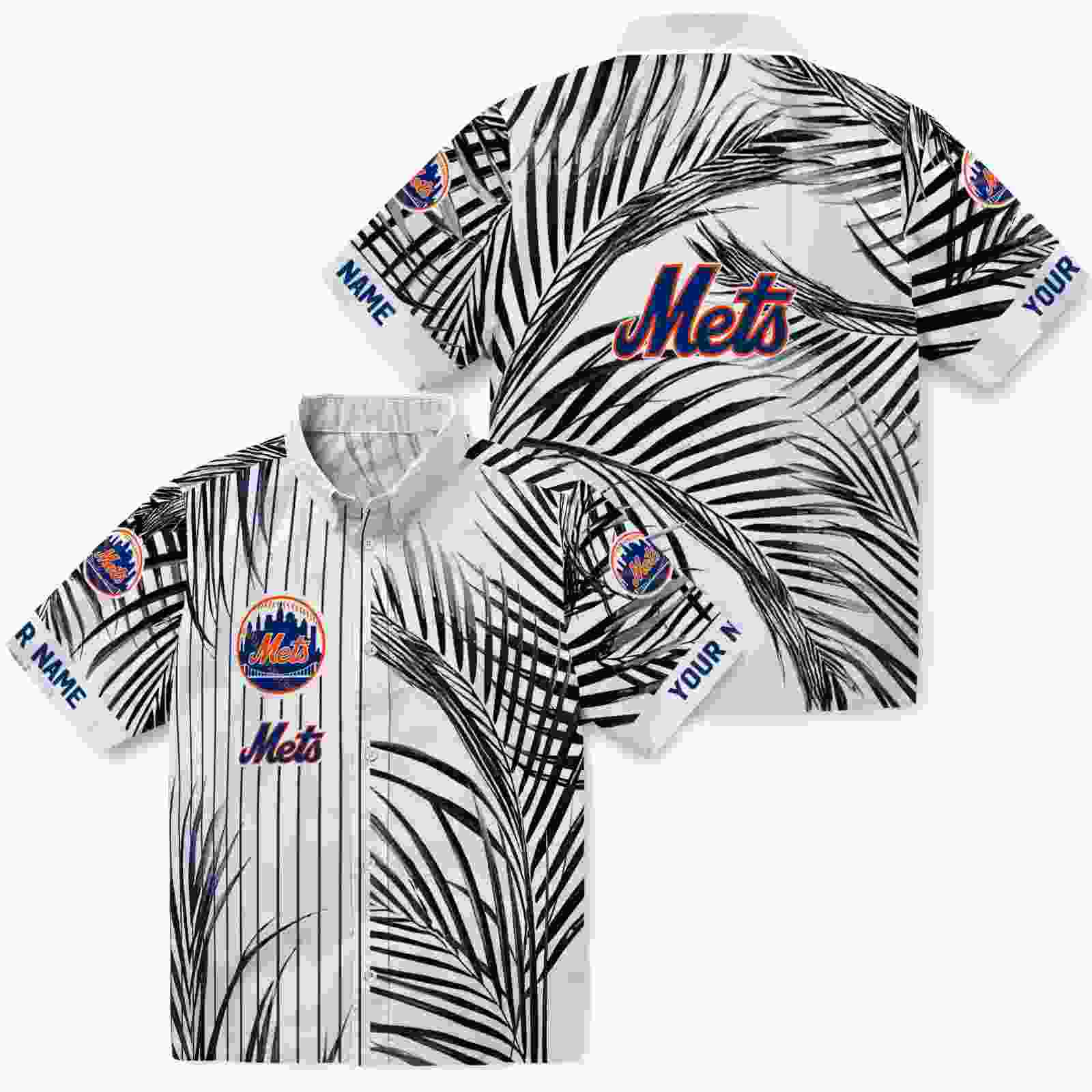 new york mets palm stripes blue black white hawaiian shirt high quality