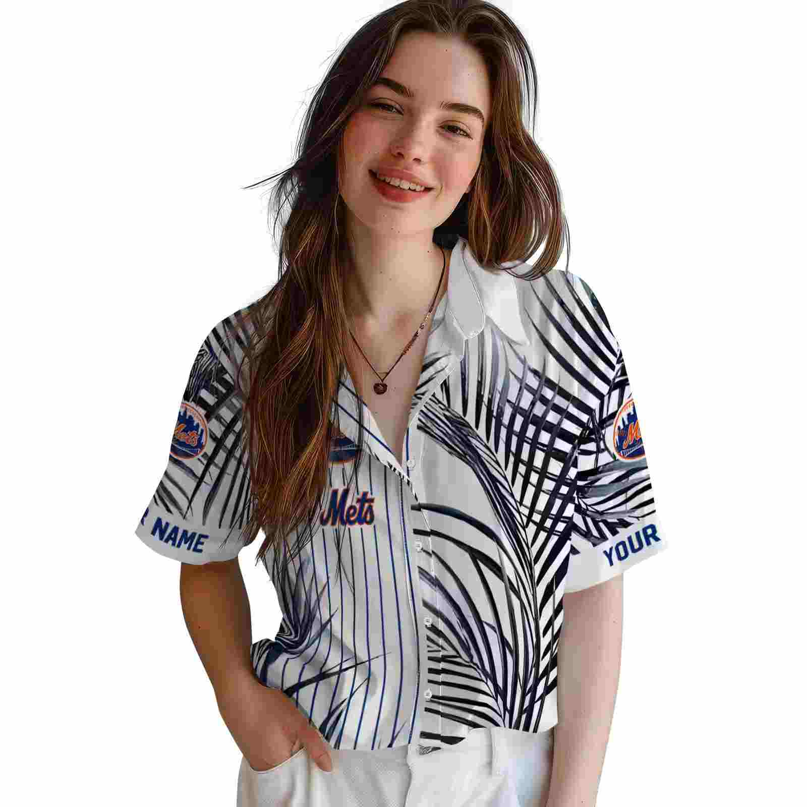 new york mets palm stripes blue black white hawaiian shirt latest model