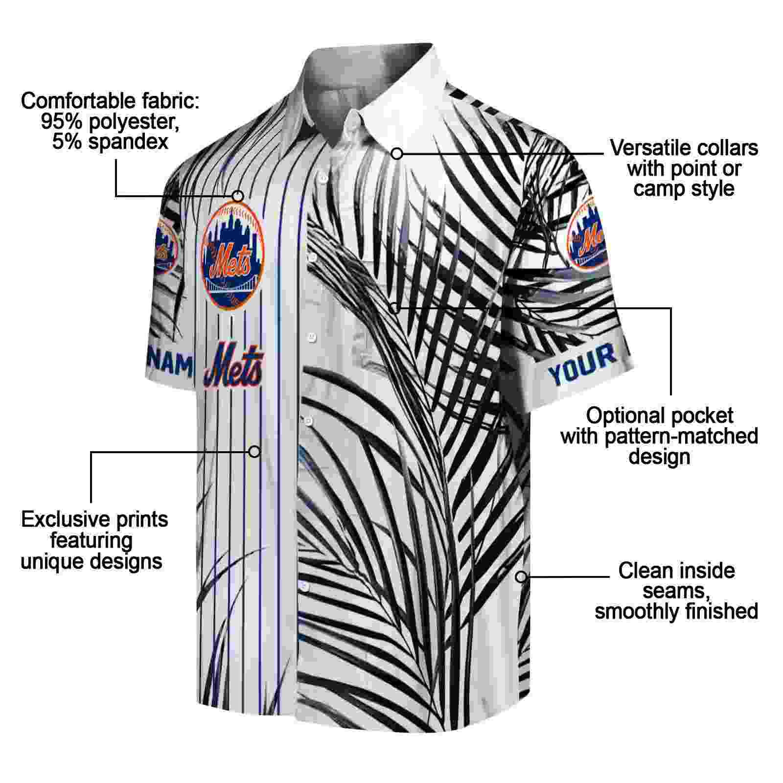 new york mets palm stripes blue black white hawaiian shirt new arrival