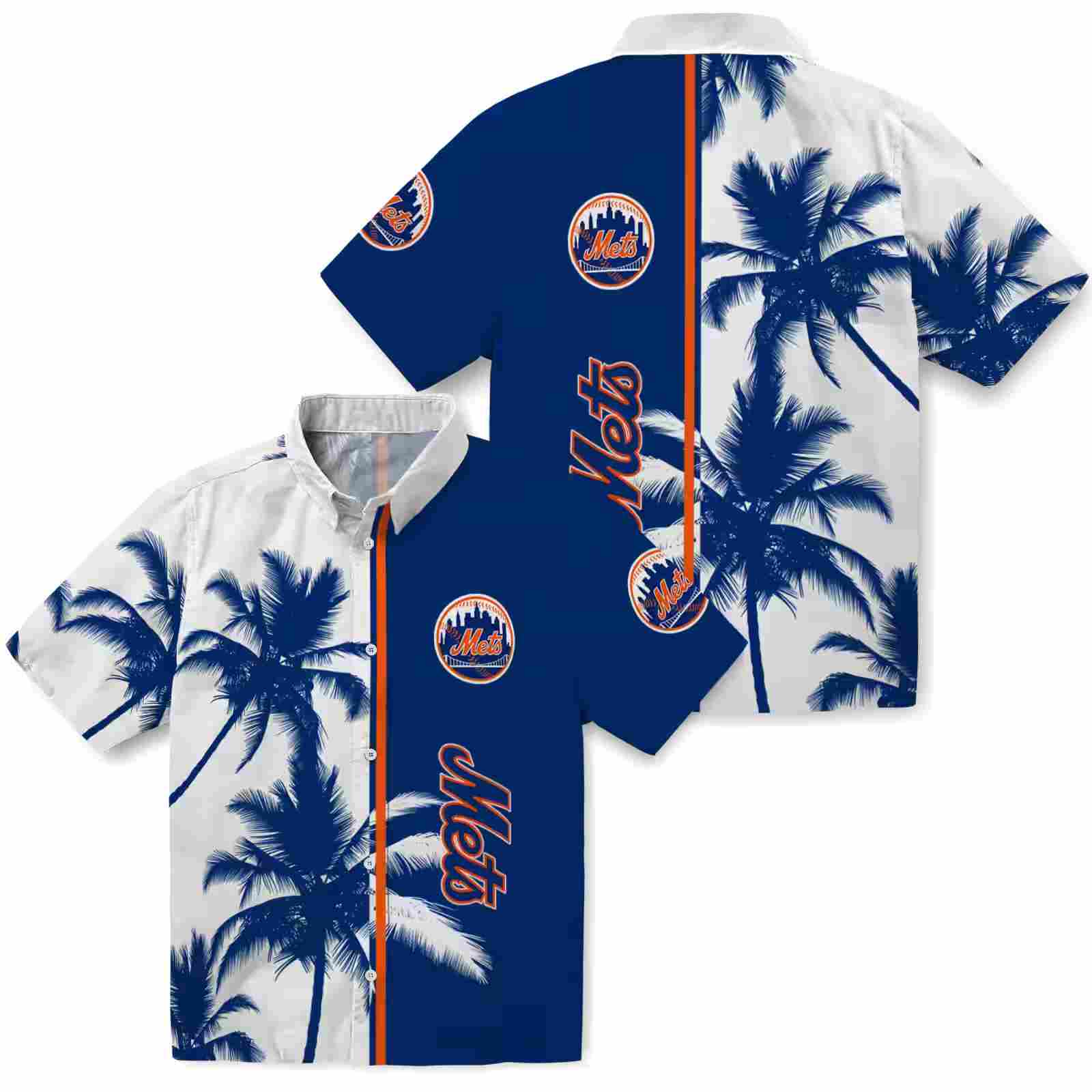 new york mets palm trees blue white hawaiian shirt high quality