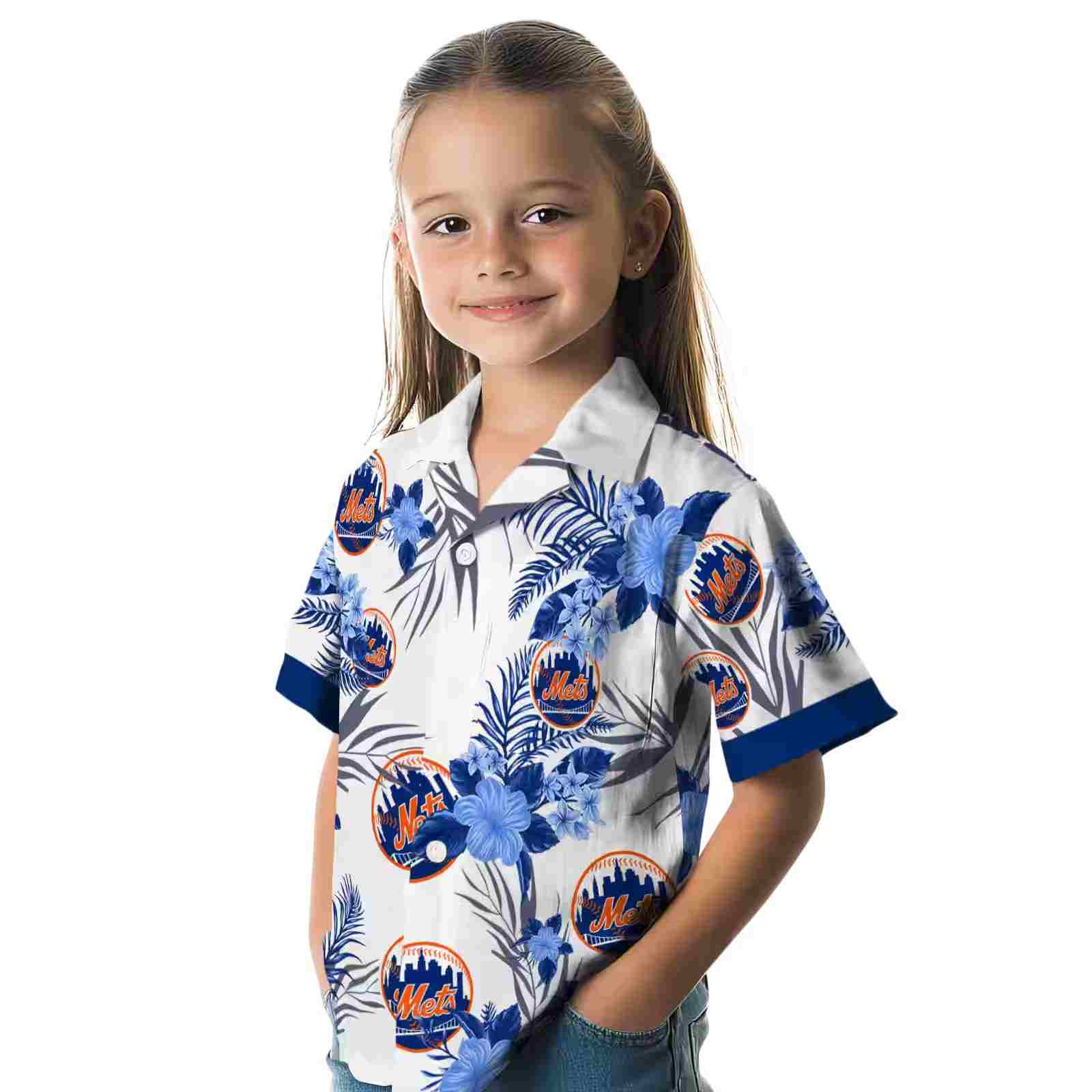 new york mets patriotic hibiscus design blue white hawaiian shirt premium grade