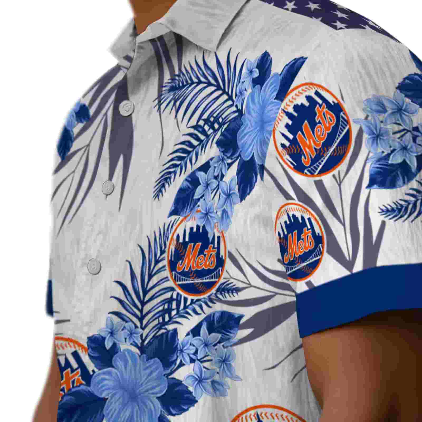 new york mets patriotic hibiscus design blue white hawaiian shirt trendy