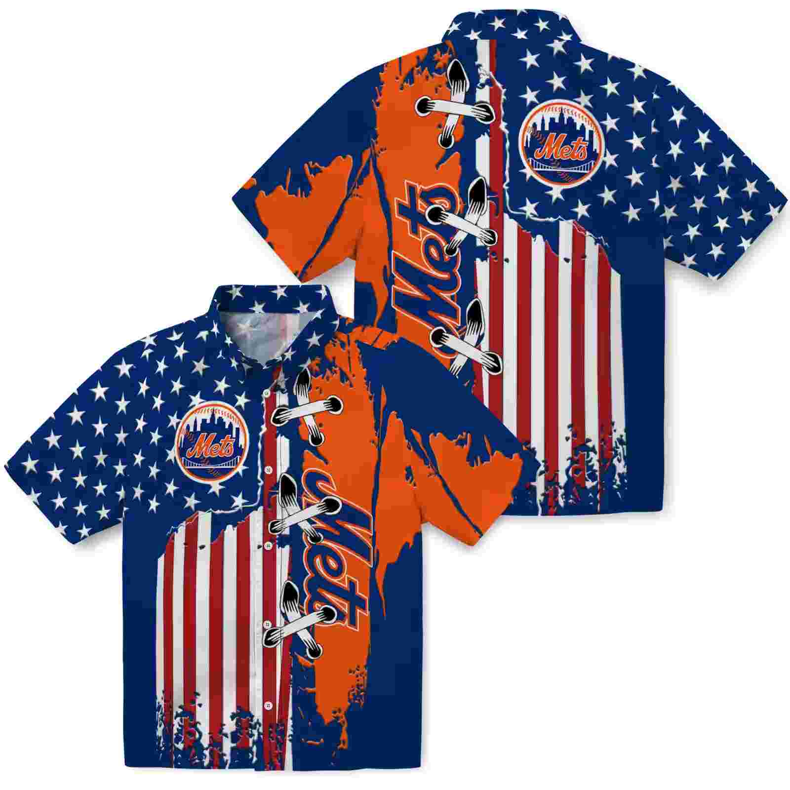 new york mets stitched flag blue hawaiian shirt high quality