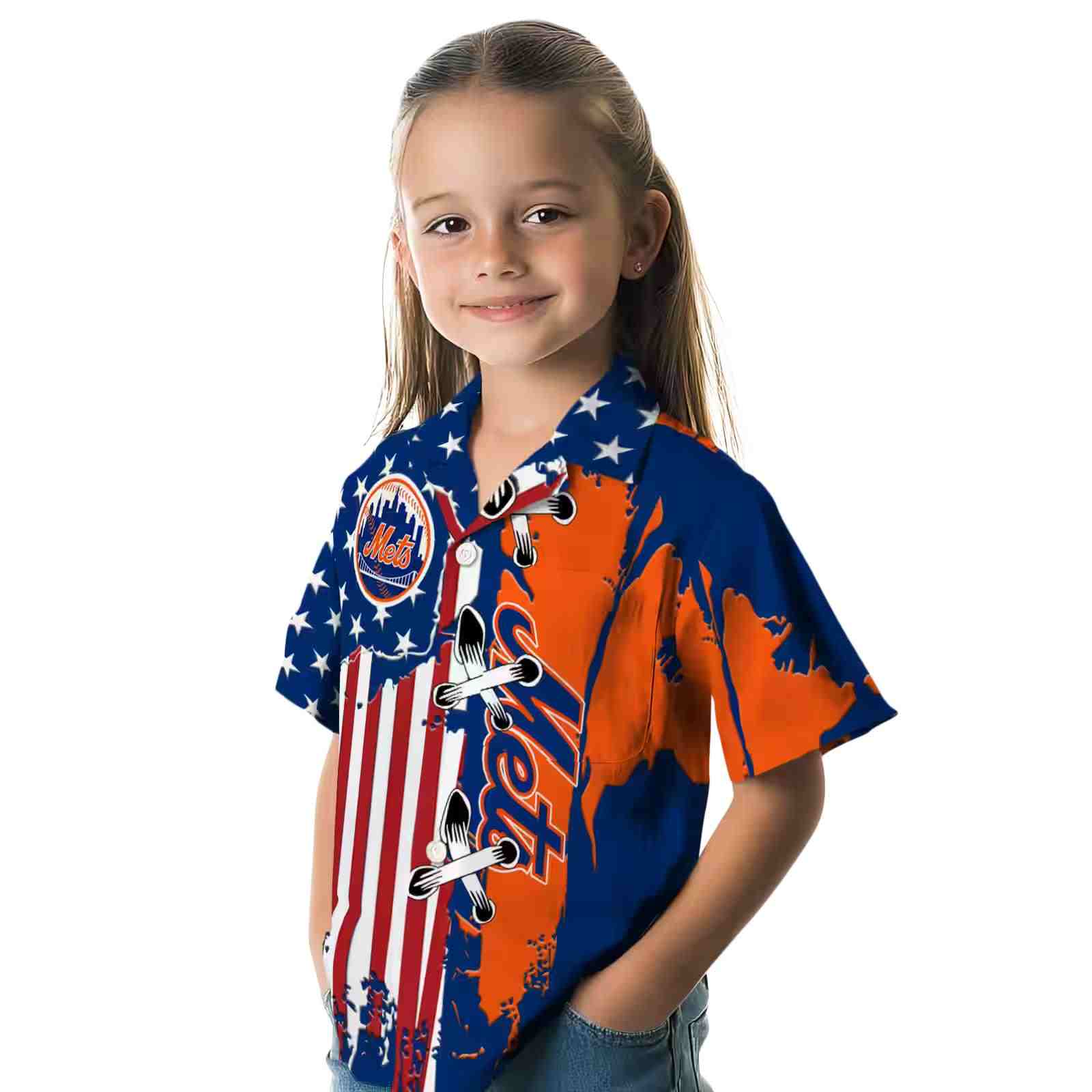 new york mets stitched flag blue hawaiian shirt premium grade