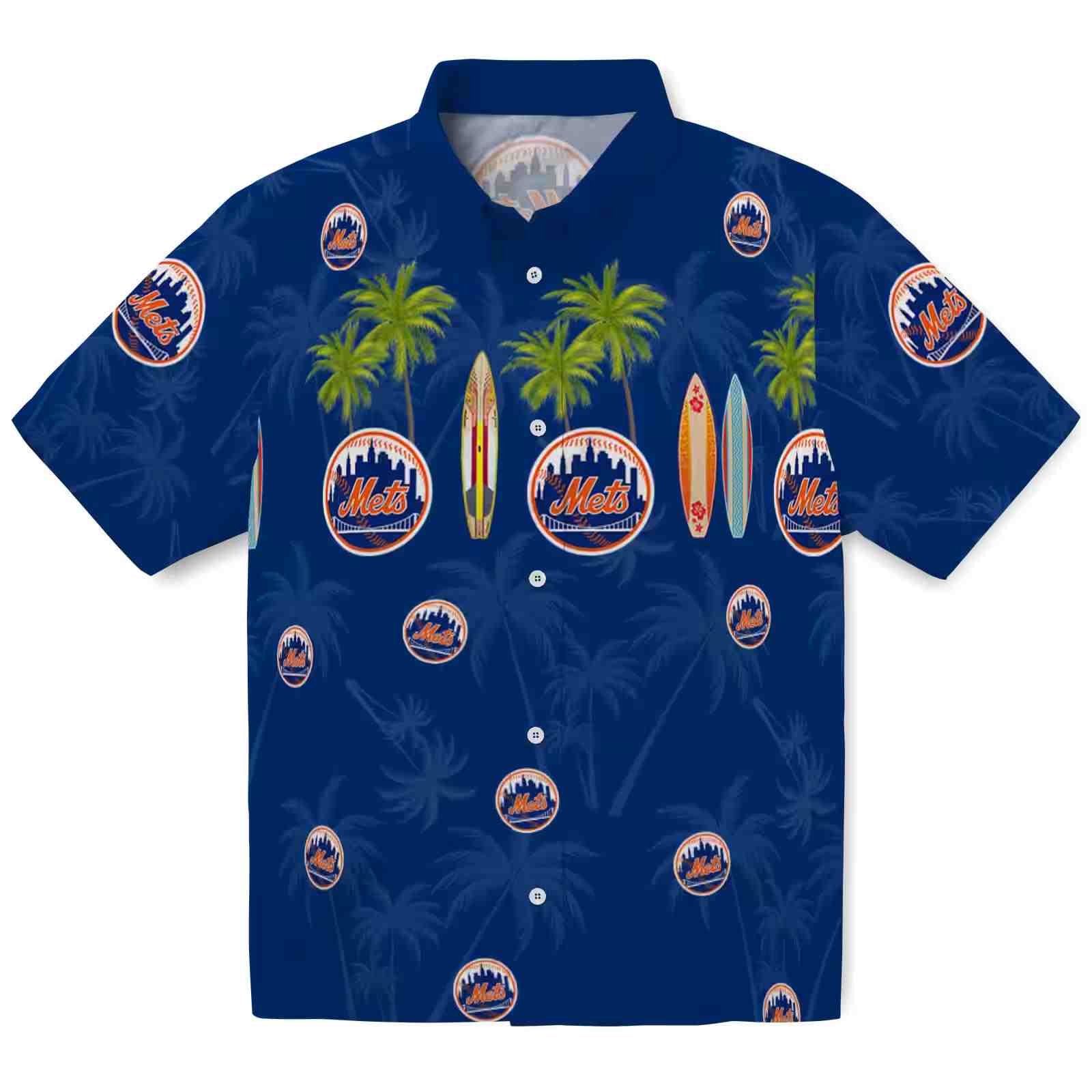 New York Mets Surfboard Palm Blue Hawaiian Shirt