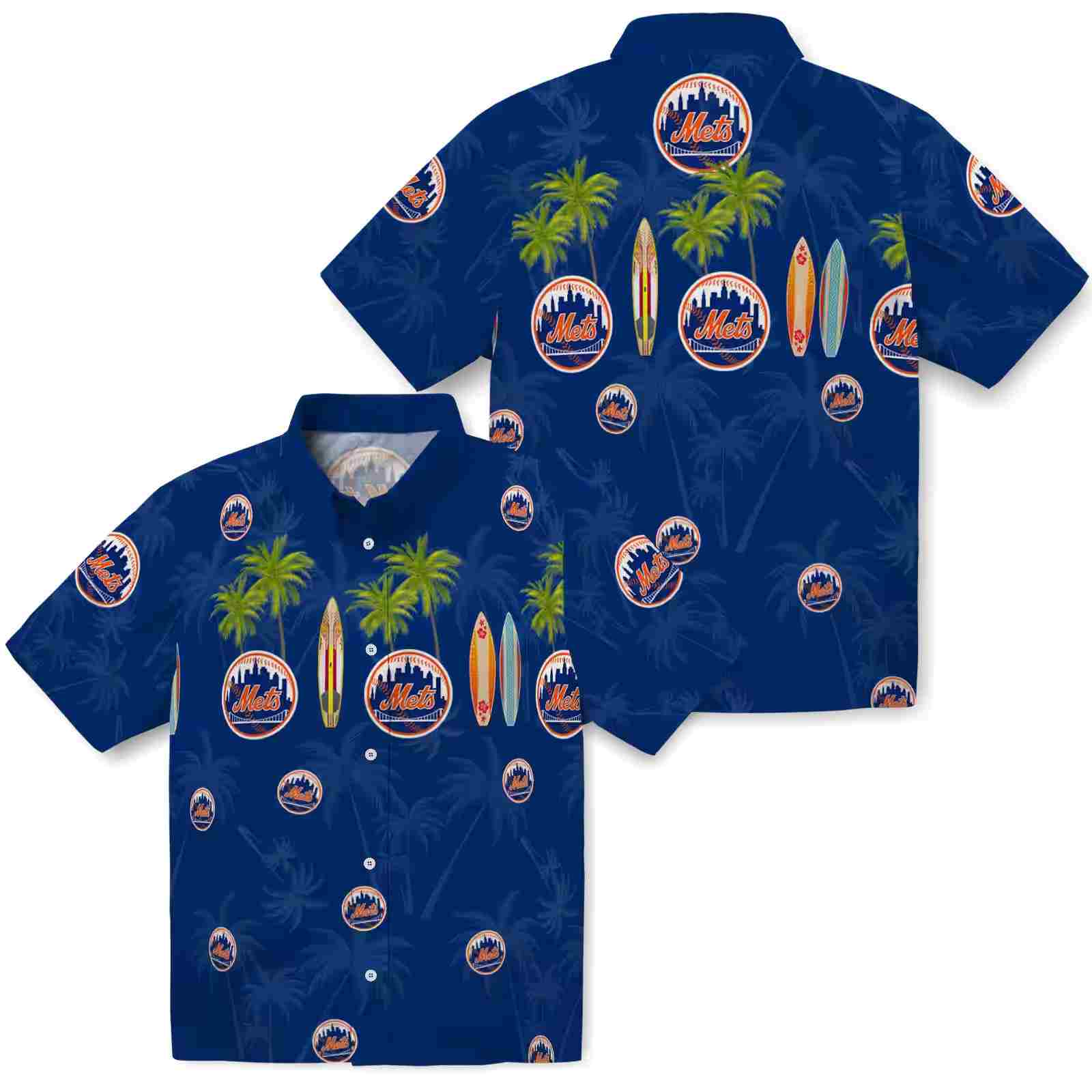 new york mets surfboard palm blue hawaiian shirt high quality