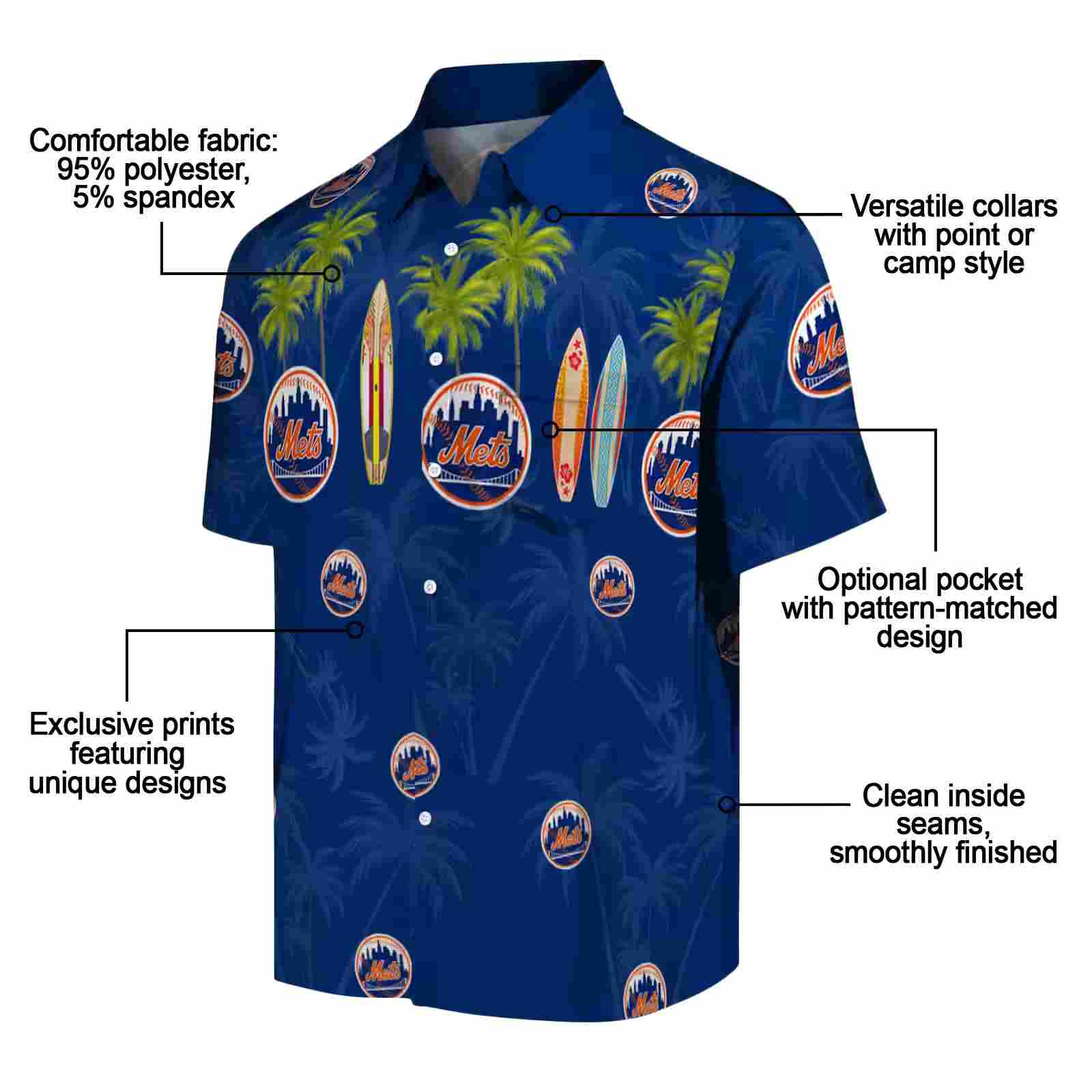 new york mets surfboard palm blue hawaiian shirt new arrival