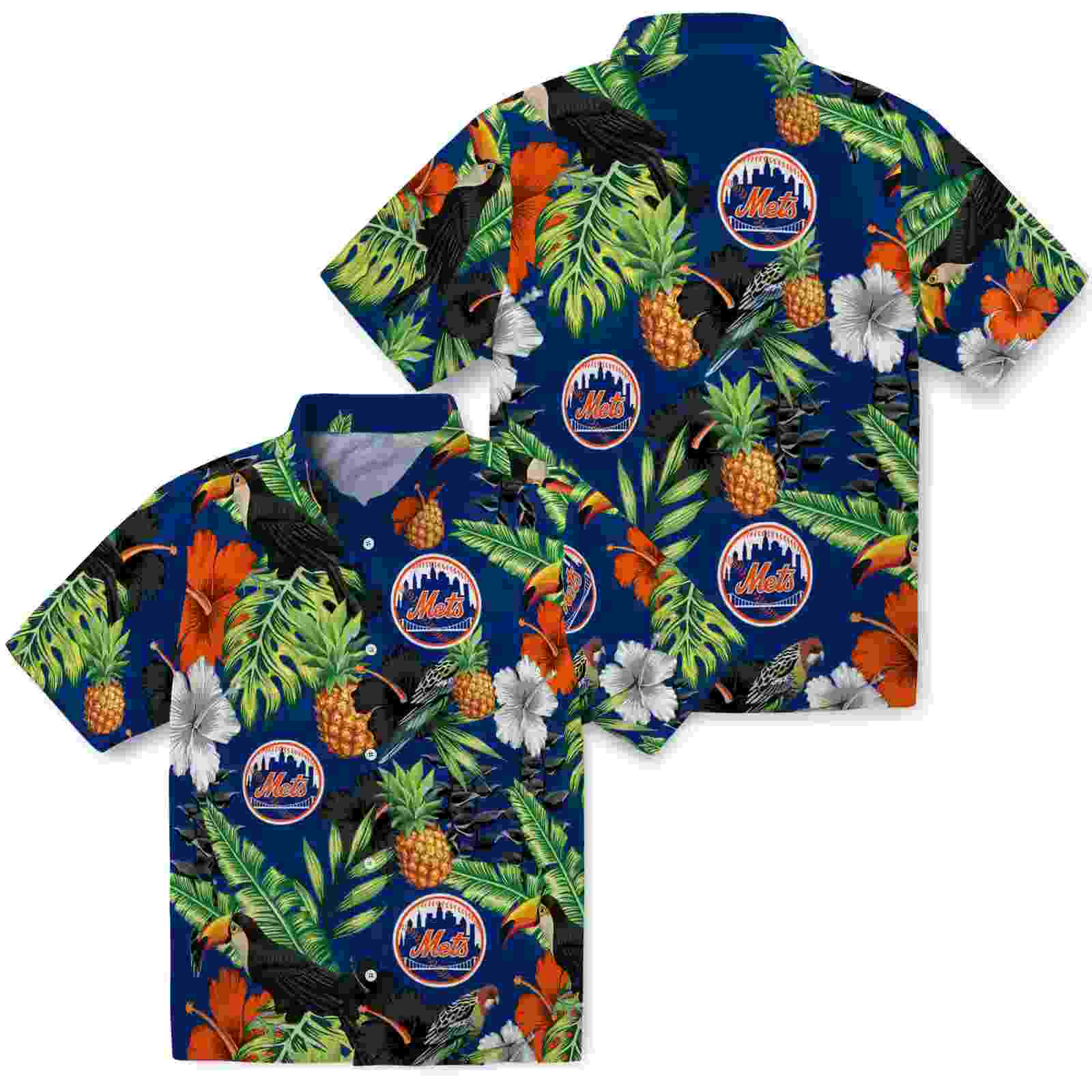 new york mets toucan hibiscus pineapple blue green hawaiian shirt high quality