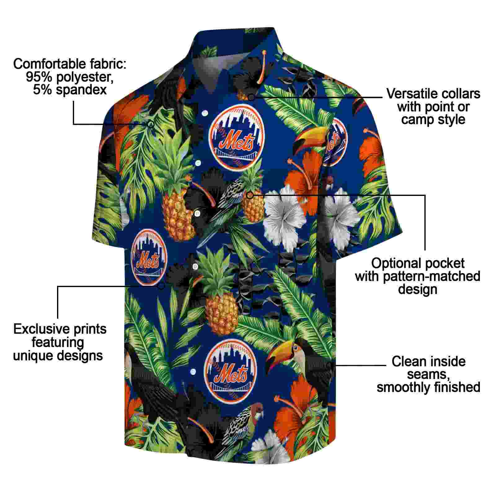 new york mets toucan hibiscus pineapple blue green hawaiian shirt new arrival