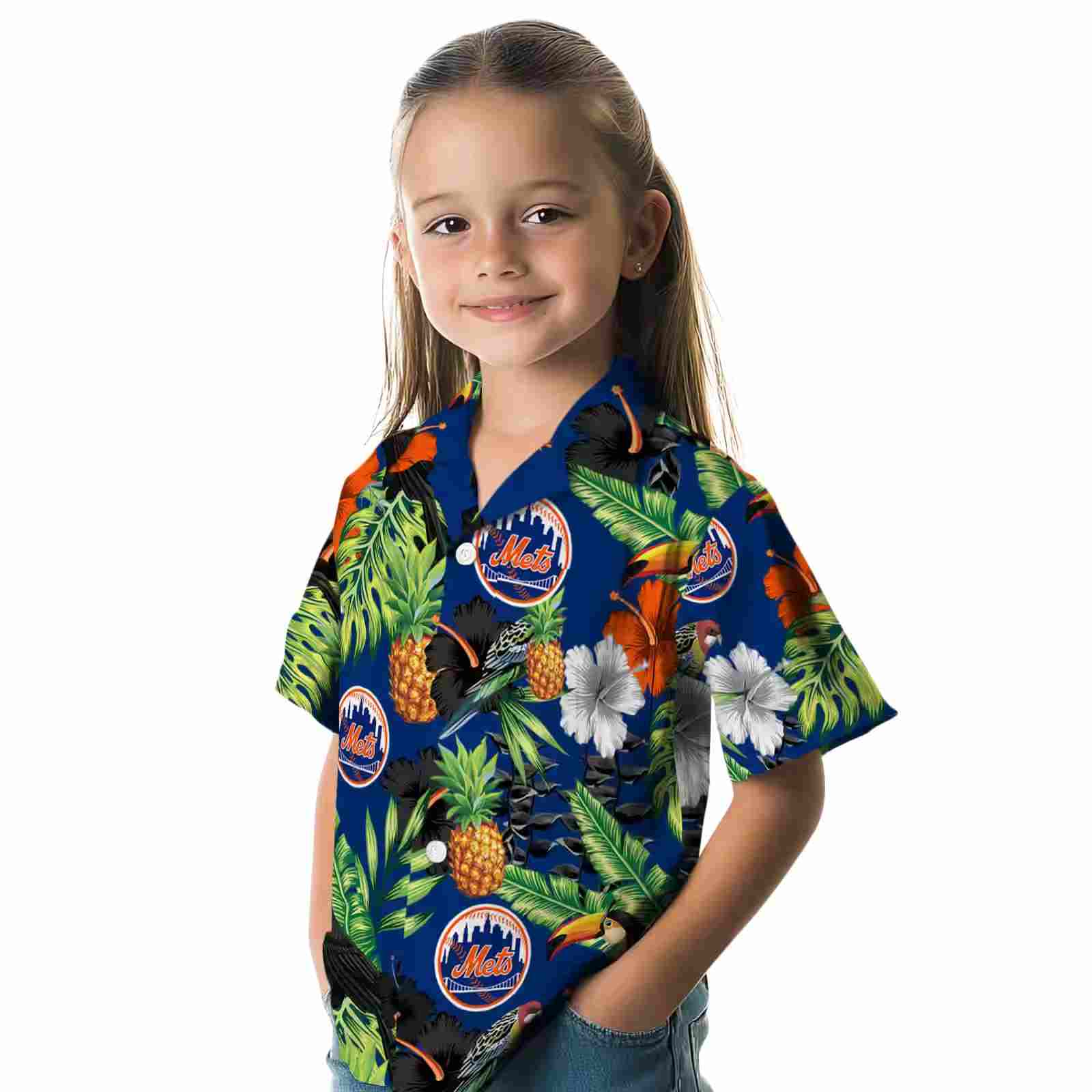 new york mets toucan hibiscus pineapple blue green hawaiian shirt premium grade