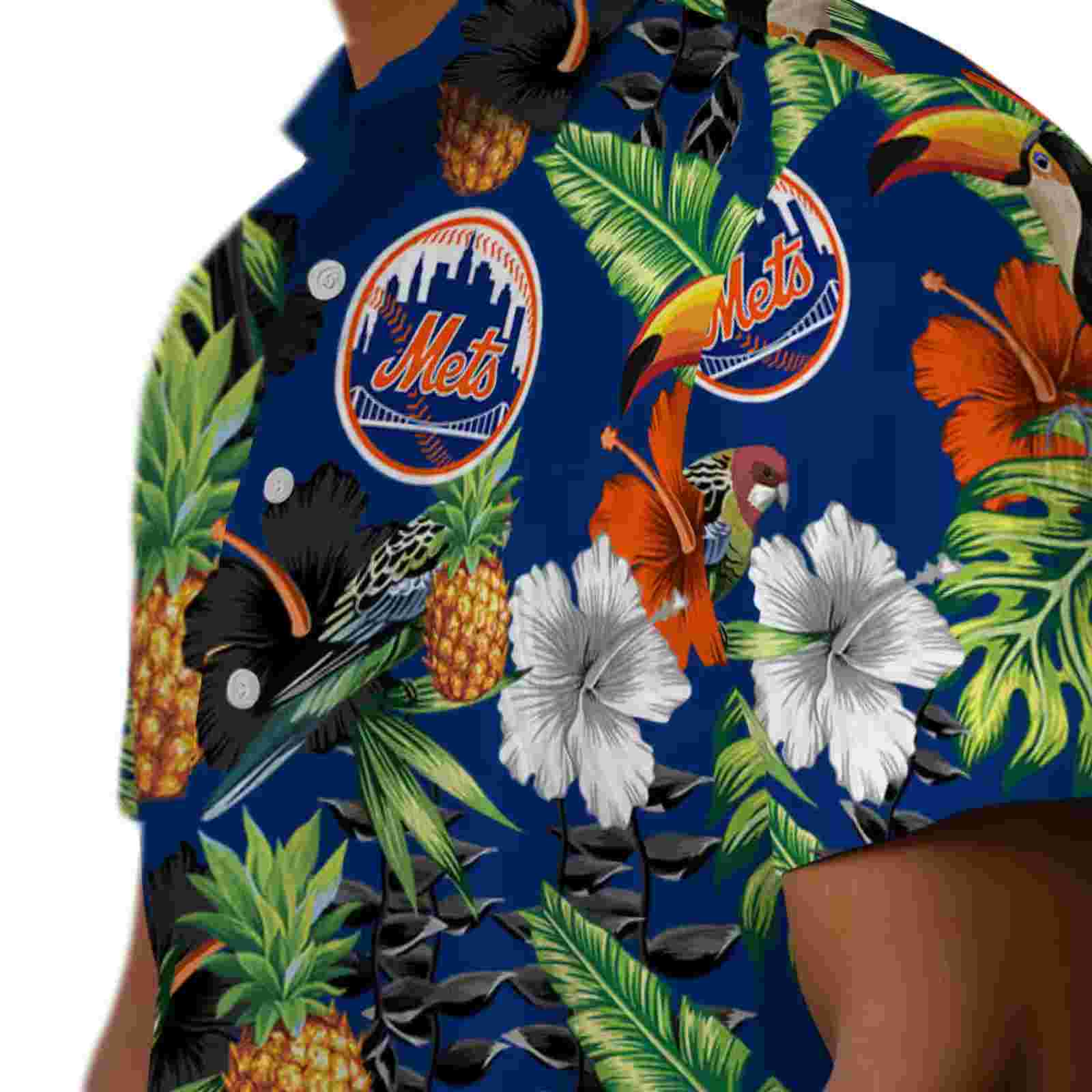 new york mets toucan hibiscus pineapple blue green hawaiian shirt trendy