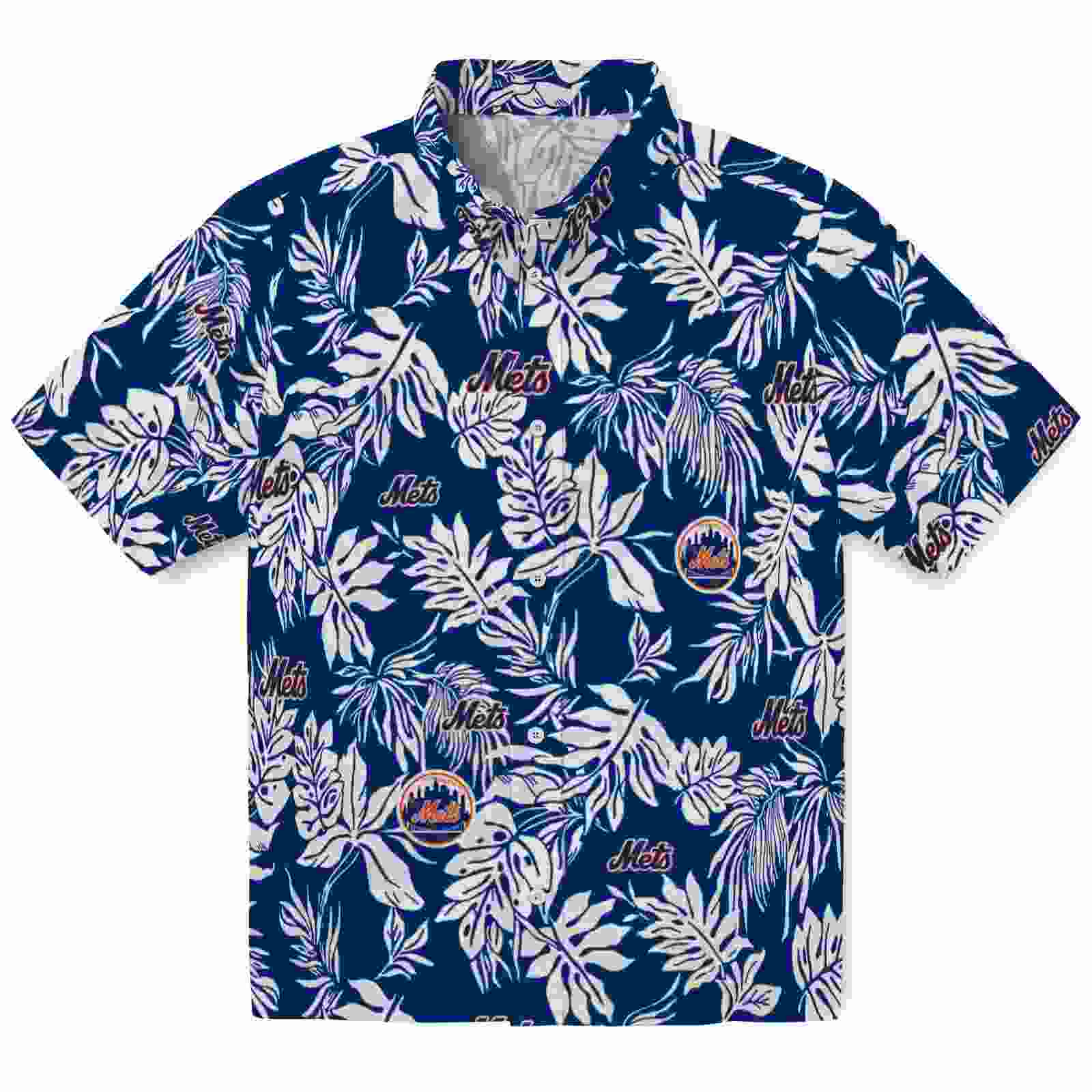 New York Mets Tropical Leaf Blue White Hawaiian Shirt