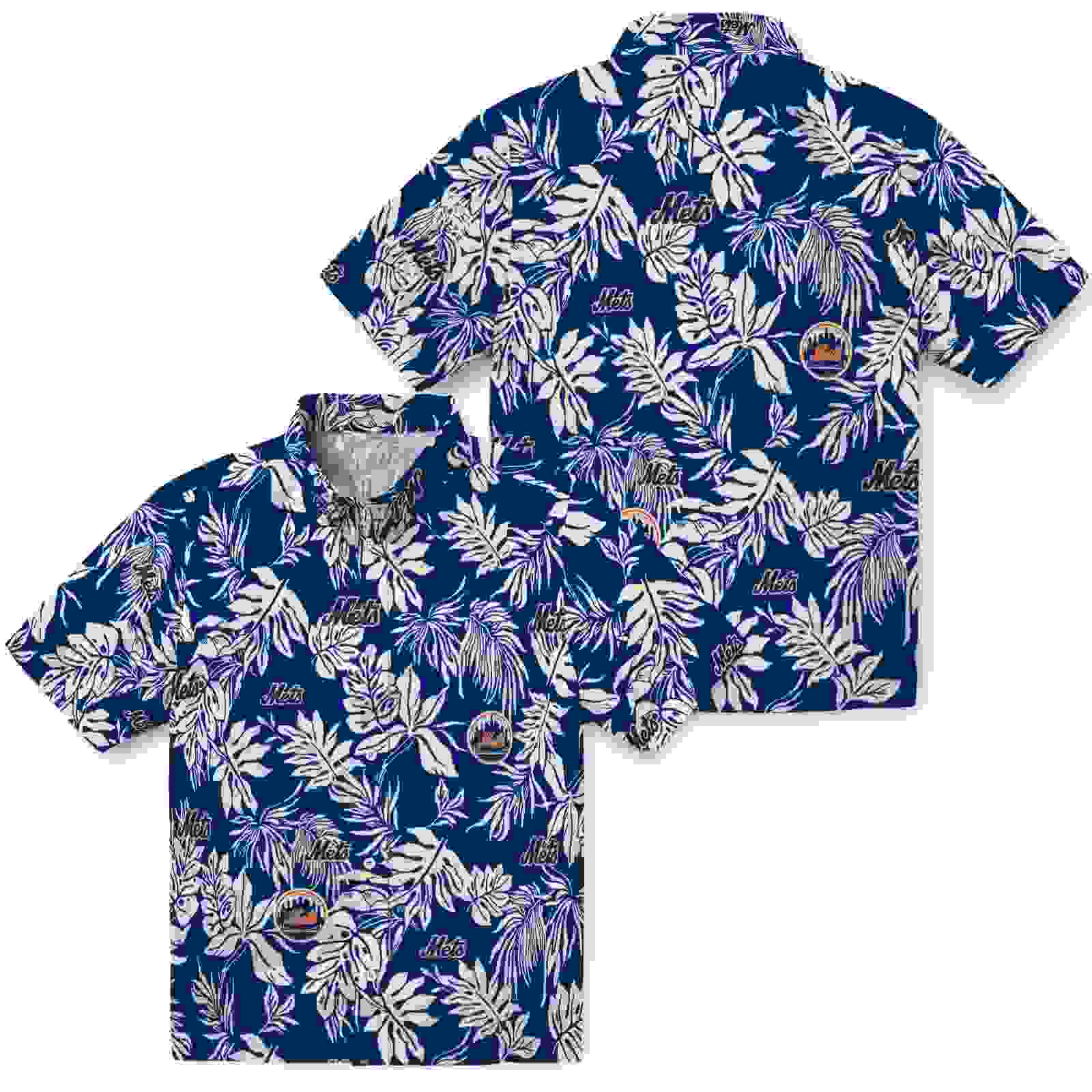 new york mets tropical leaf blue white hawaiian shirt high quality