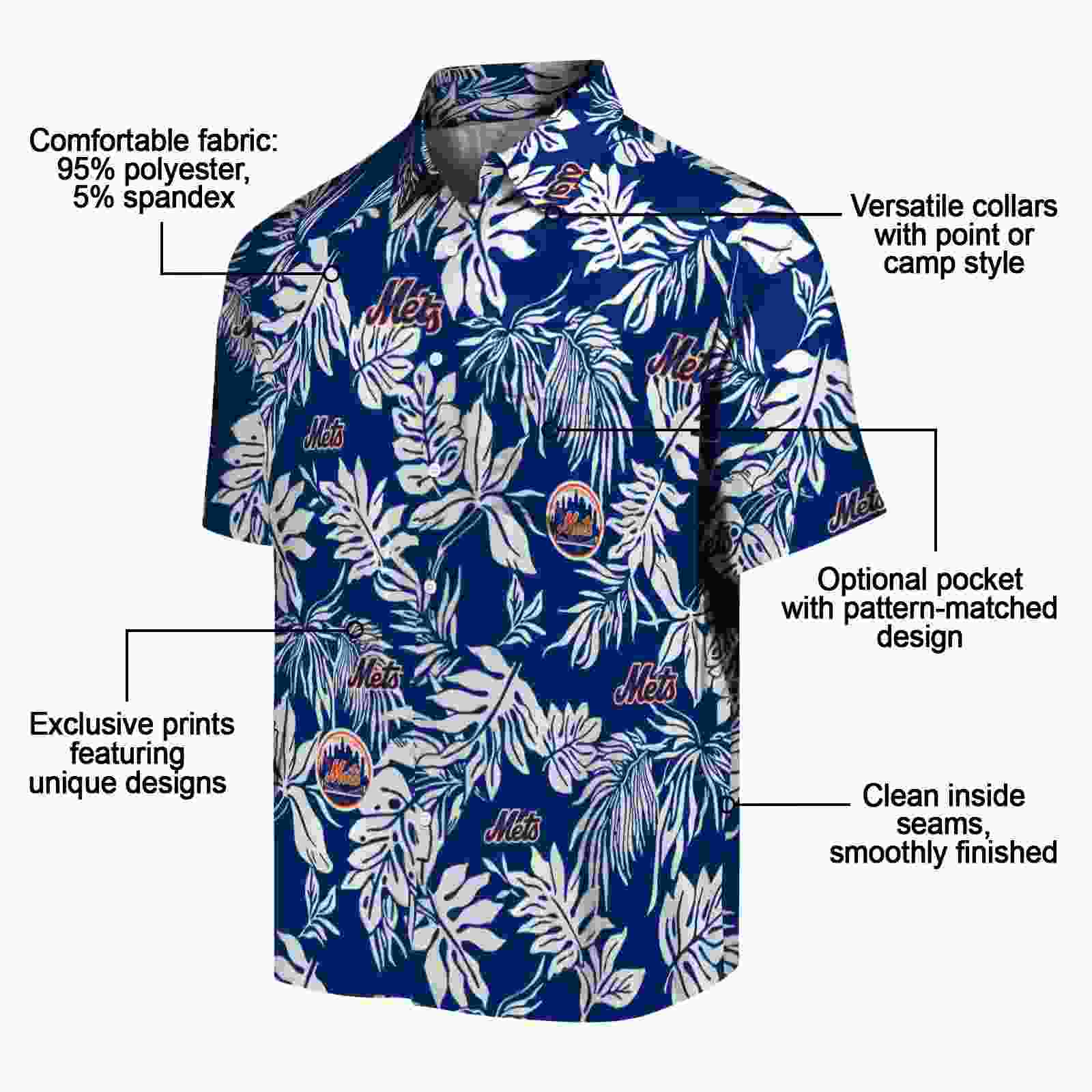 new york mets tropical leaf blue white hawaiian shirt new arrival