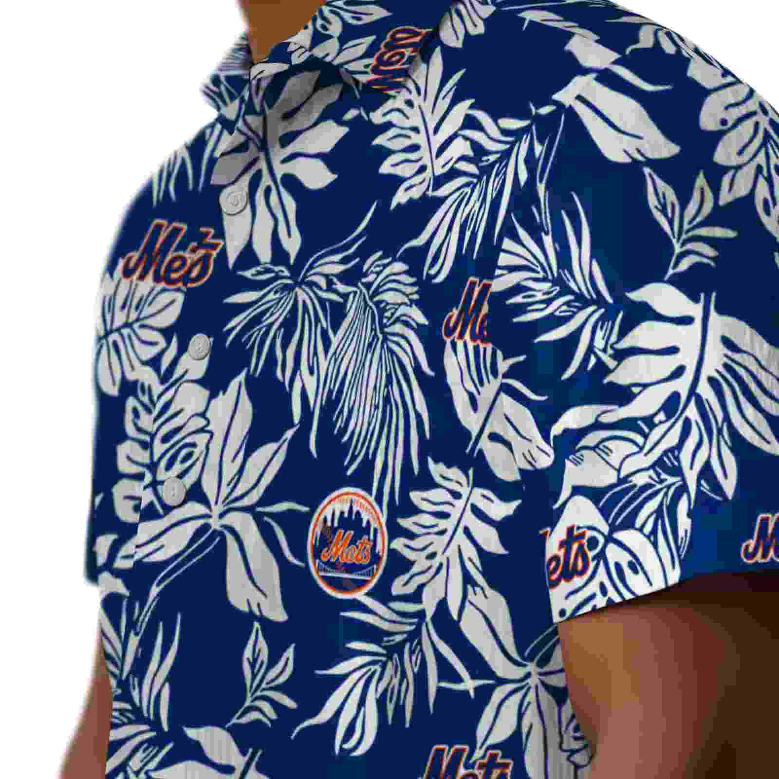 new york mets tropical leaf blue white hawaiian shirt trendy