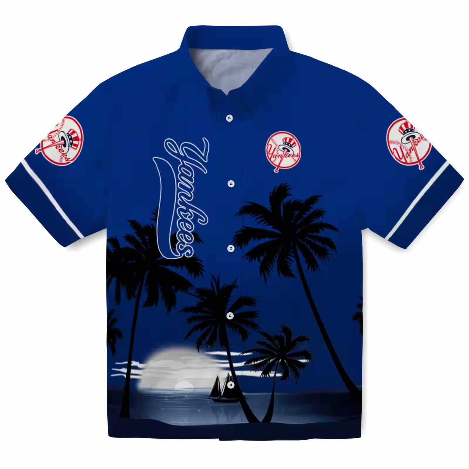 New York Yankees Beach Sunset Navy Black Hawaiian Shirt