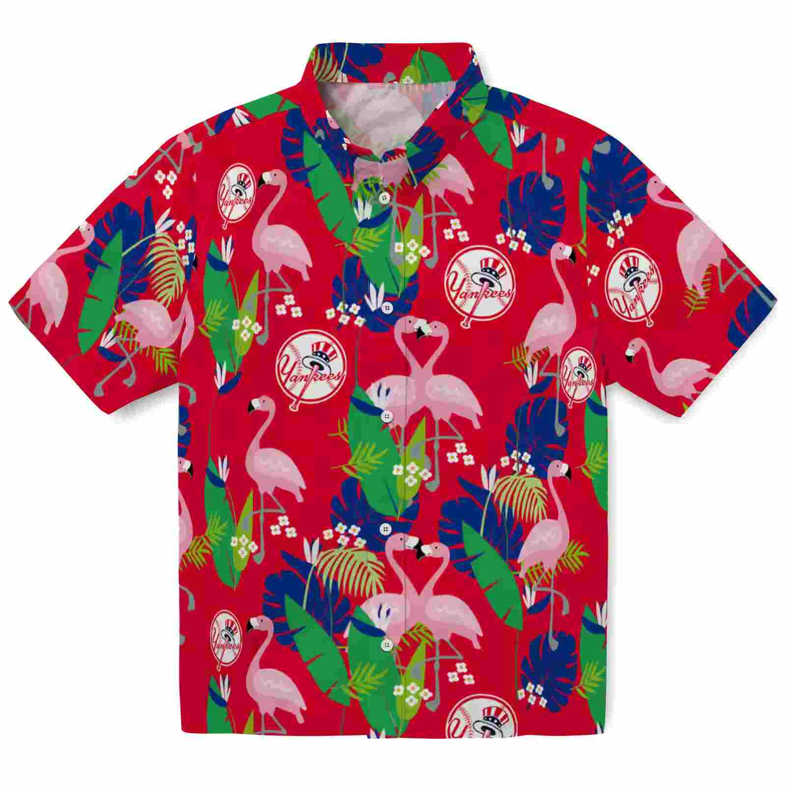 New York Yankees Flamingo Foliage Navy Green Hawaiian Shirt