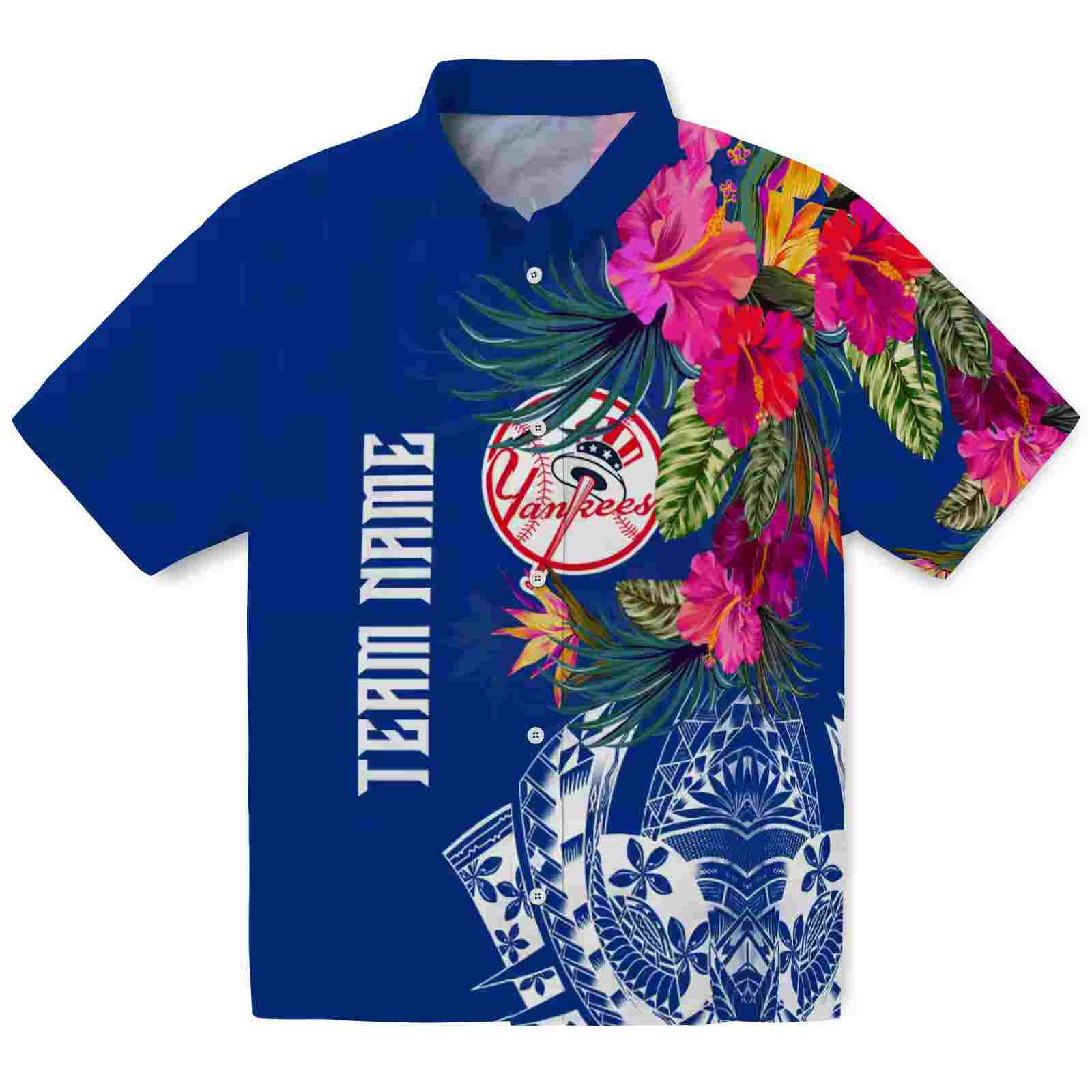 New York Yankees Floral Polynesian Navy Hawaiian Shirt