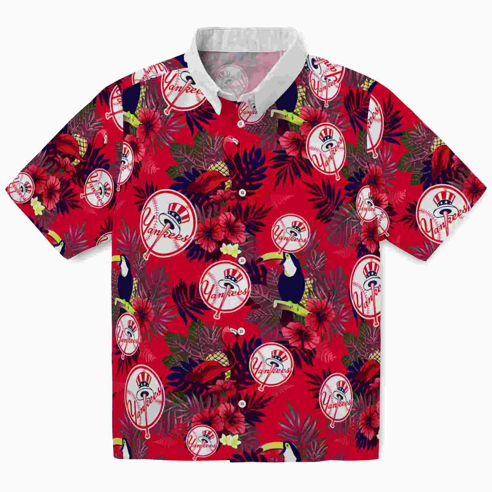 New York Yankees Floral Toucan Navy Red Hawaiian Shirt