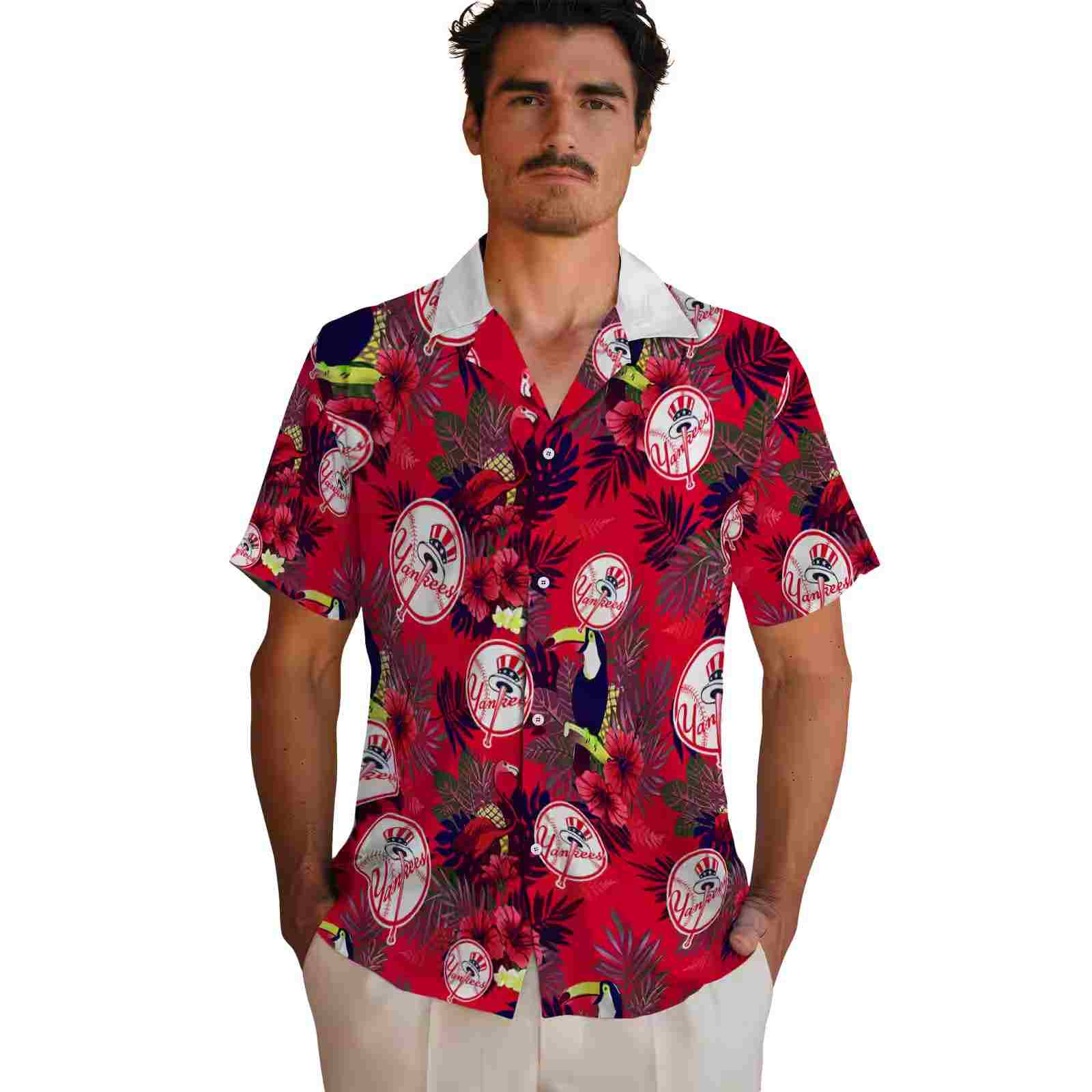 new york yankees floral toucan navy red hawaiian shirt fashion forward