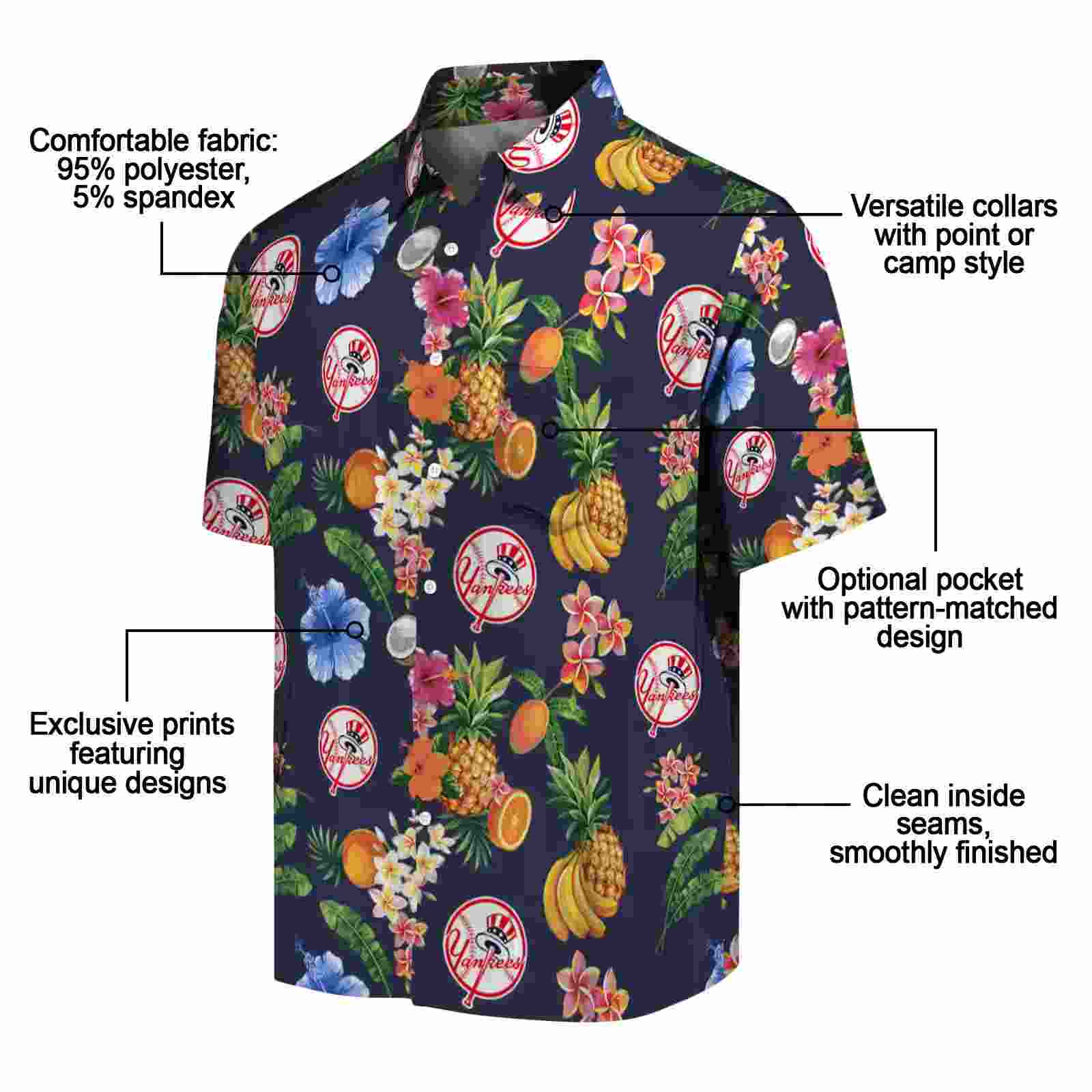 new york yankees hibiscus and fruit navy blue hawaiian shirt new arrival