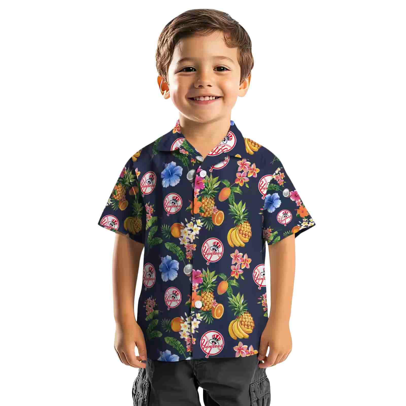 new york yankees hibiscus and fruit navy blue hawaiian shirt top rated