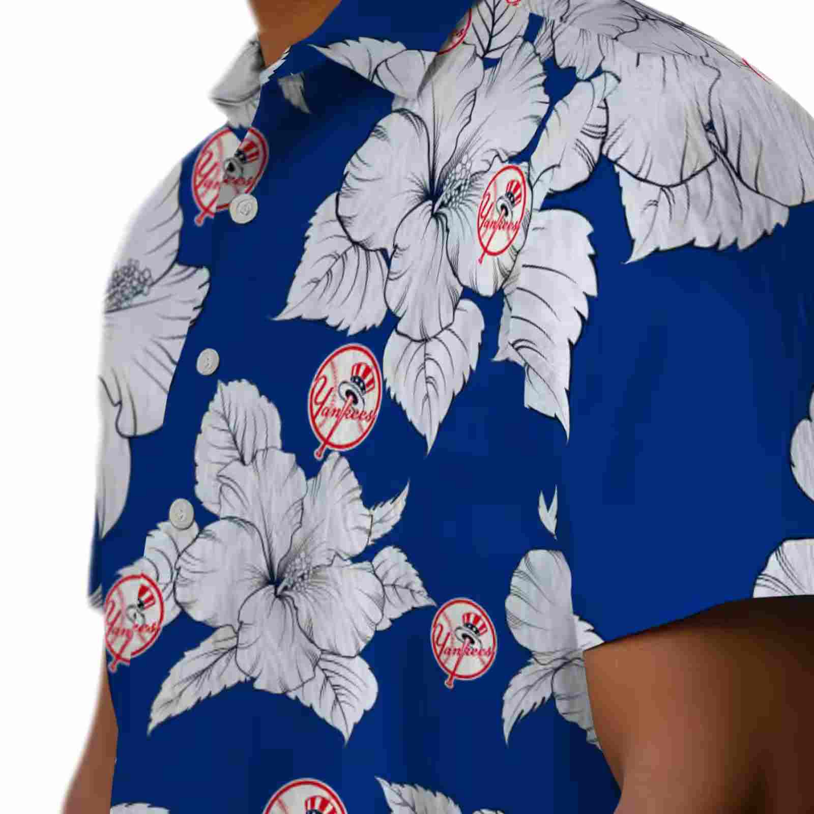 new york yankees hibiscus blooms navy white hawaiian shirt trendy