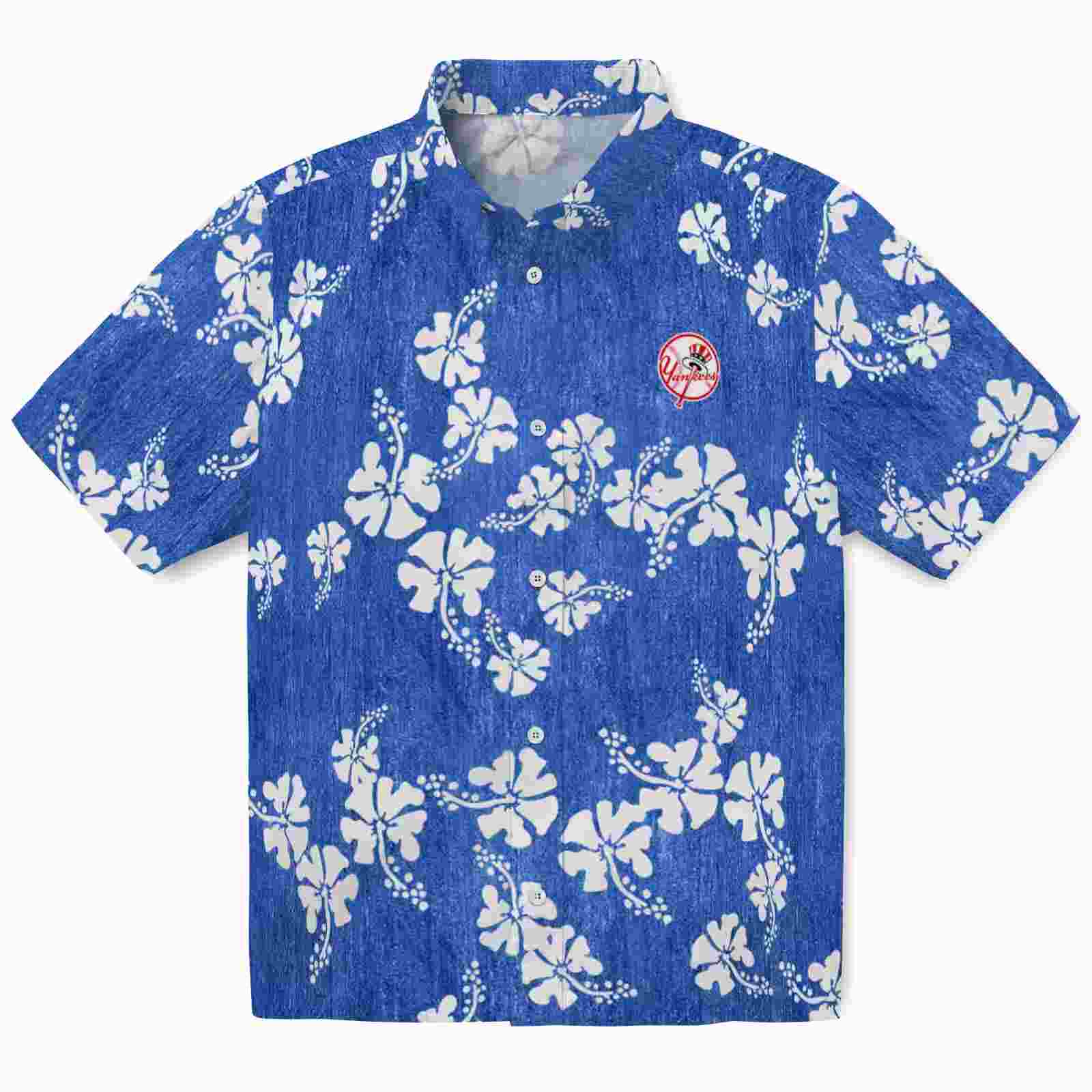 New York Yankees Hibiscus Clusters Navy Hawaiian Shirt