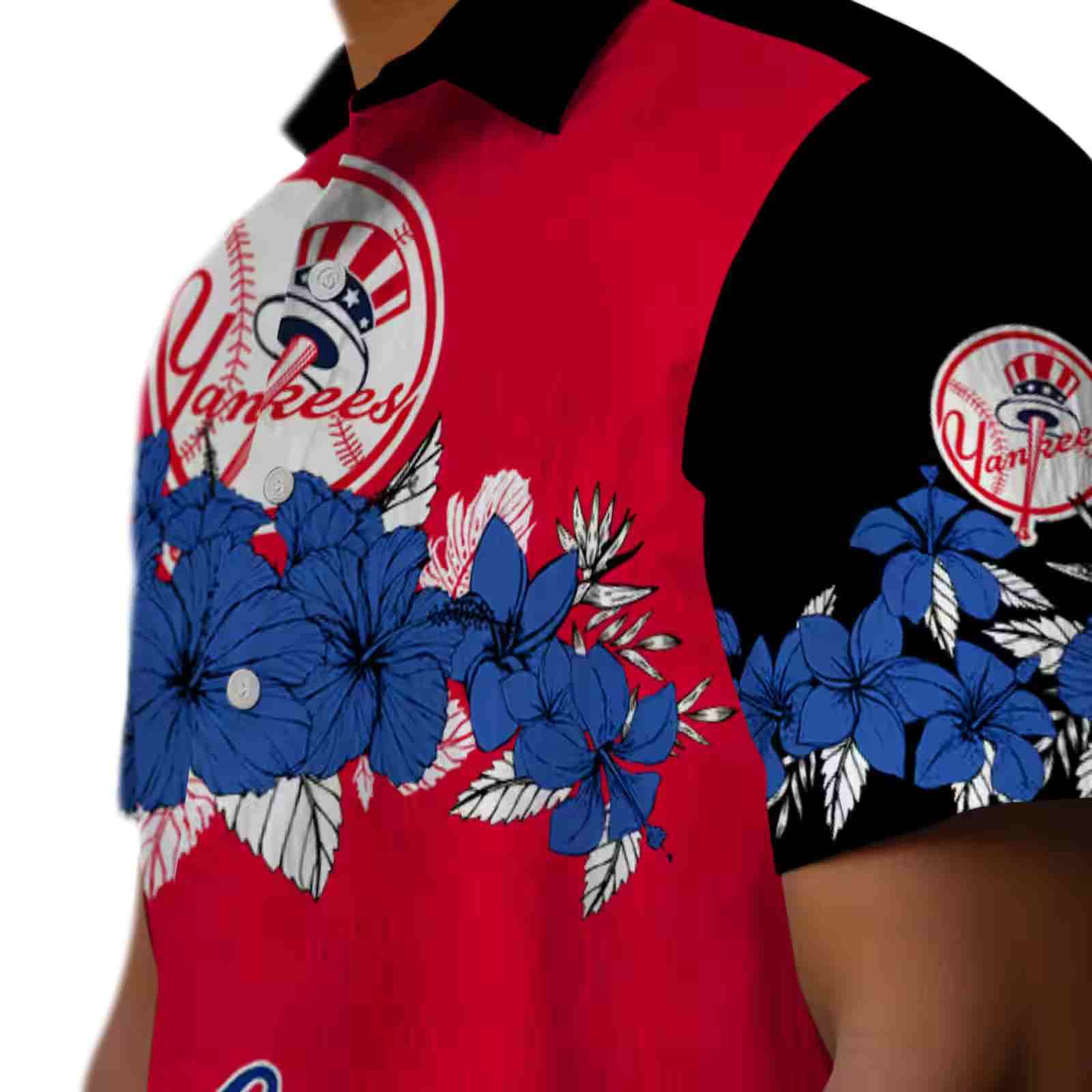 new york yankees hibiscus stripe navy black hawaiian shirt trendy