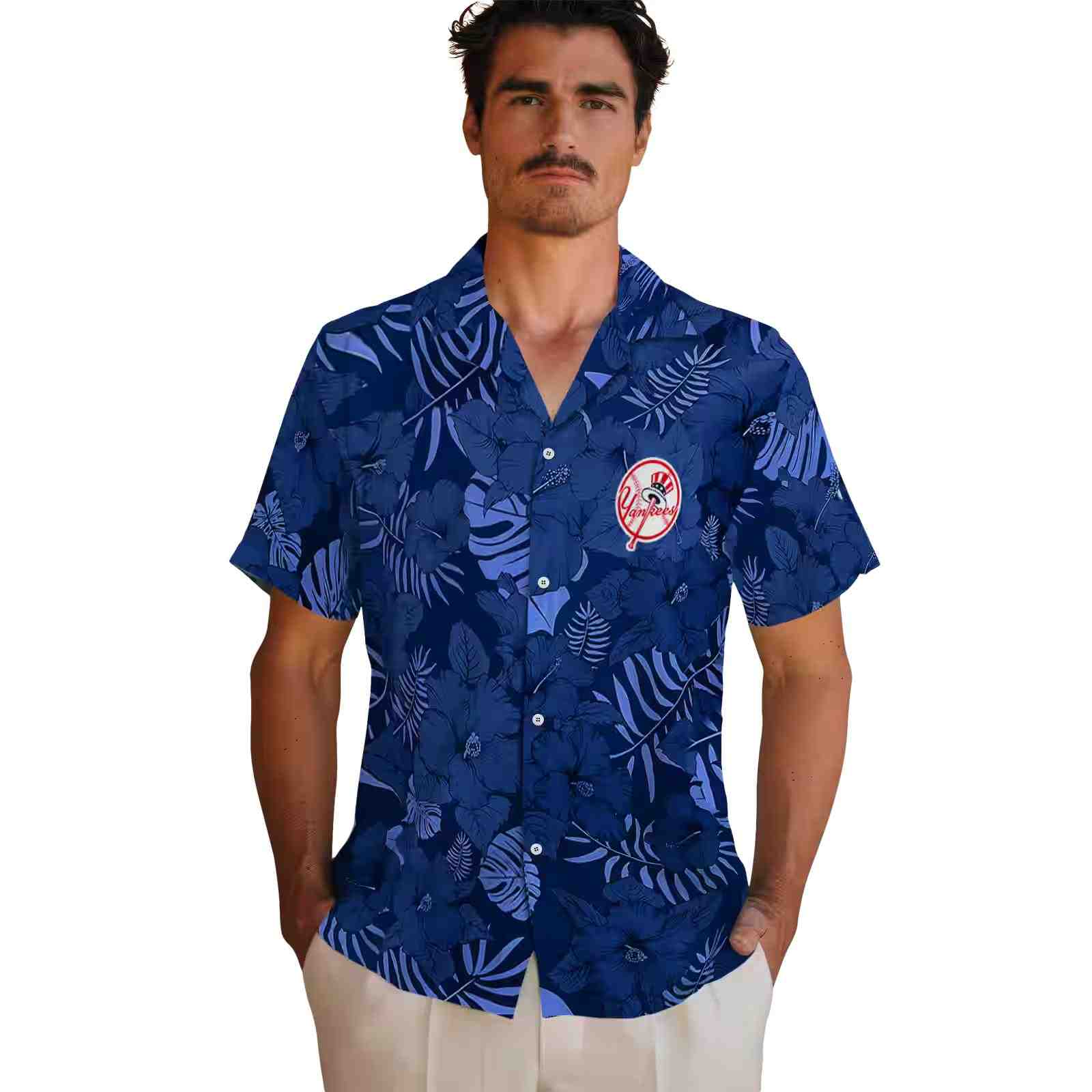 new york yankees jungle vibes navy hawaiian shirt fashion forward