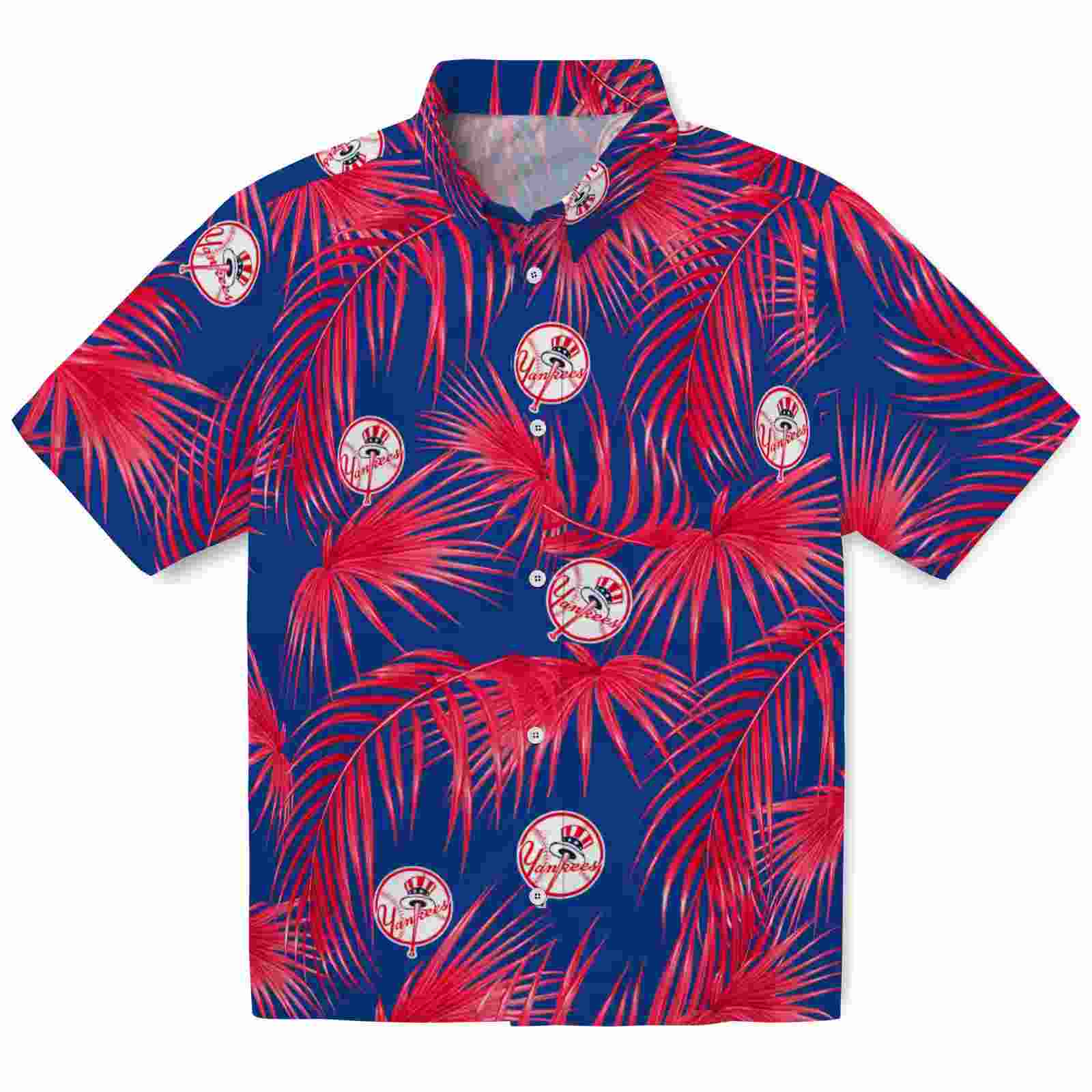 New York Yankees Leafy Palms Navy Hawaiian Shirt