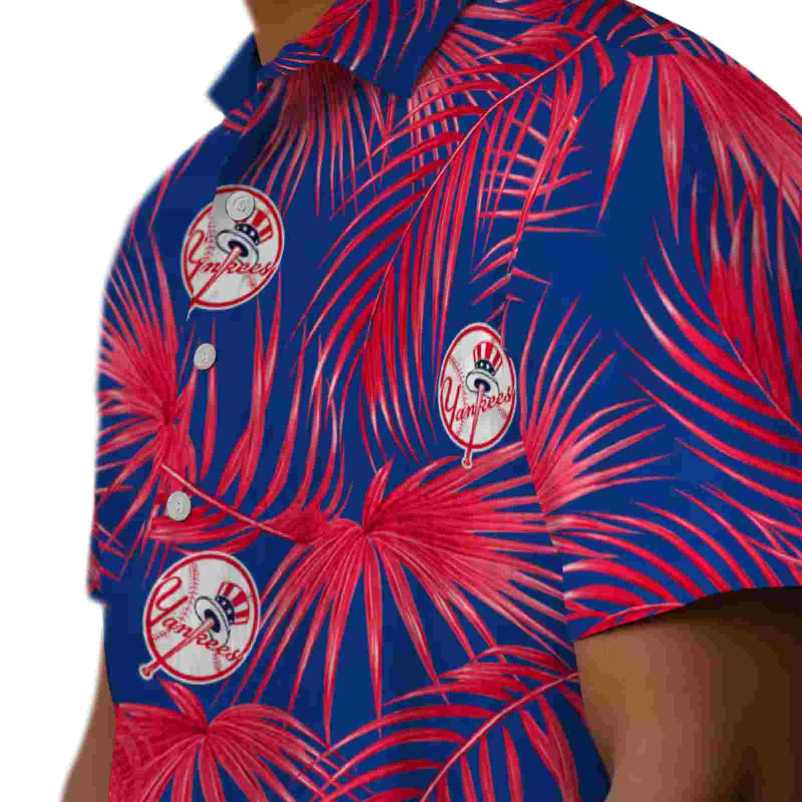 new york yankees leafy palms navy hawaiian shirt trendy