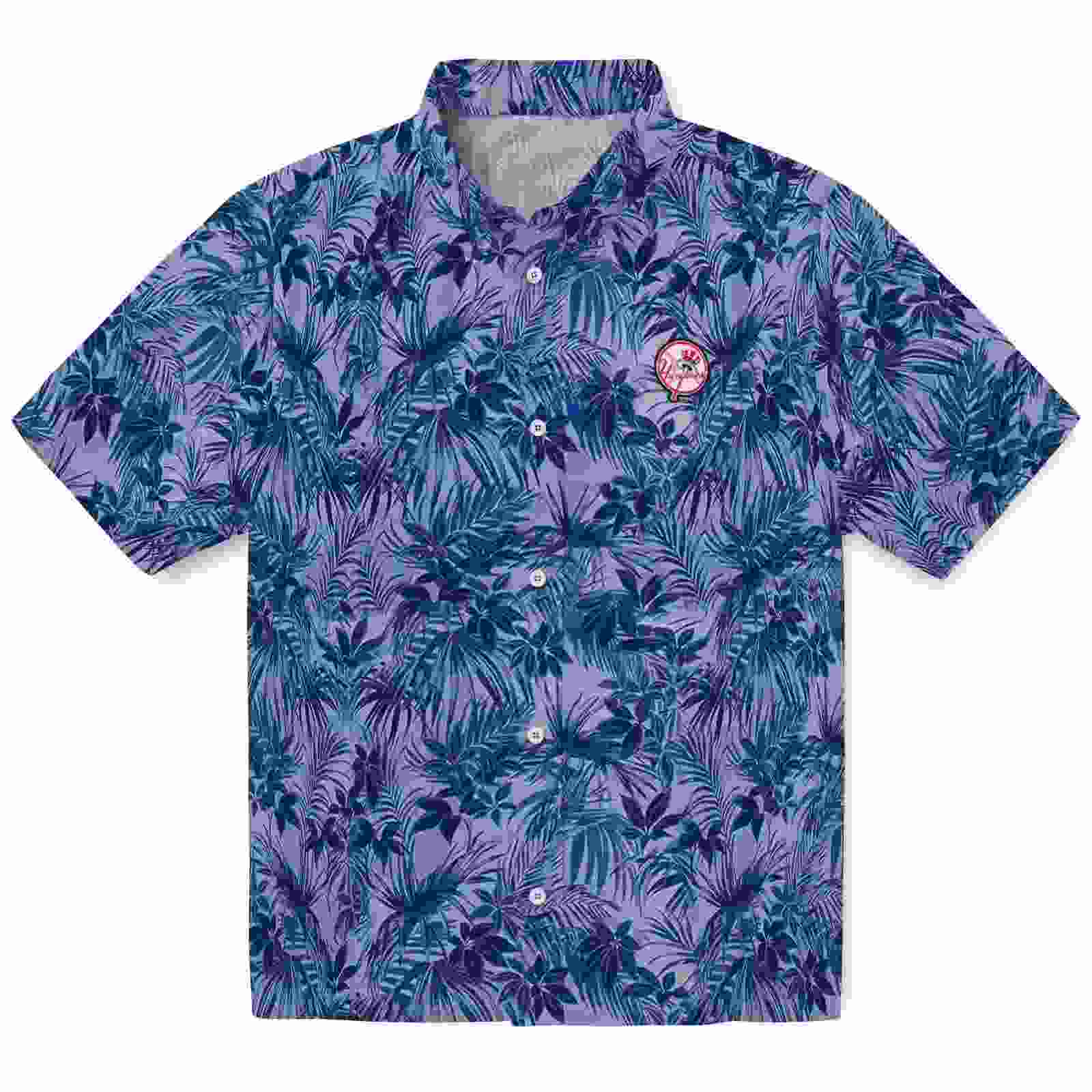 New York Yankees Leafy Pattern Navy Hawaiian Shirt