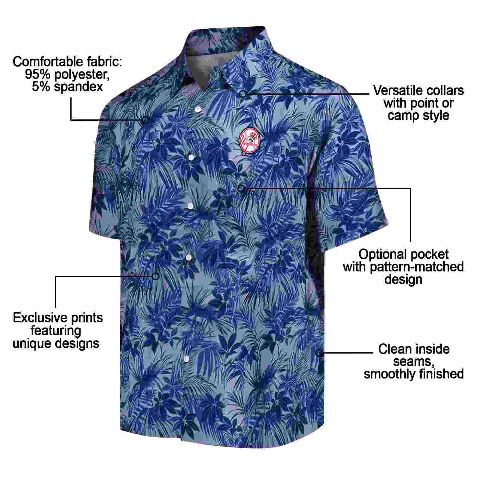 new york yankees leafy pattern navy hawaiian shirt new arrival