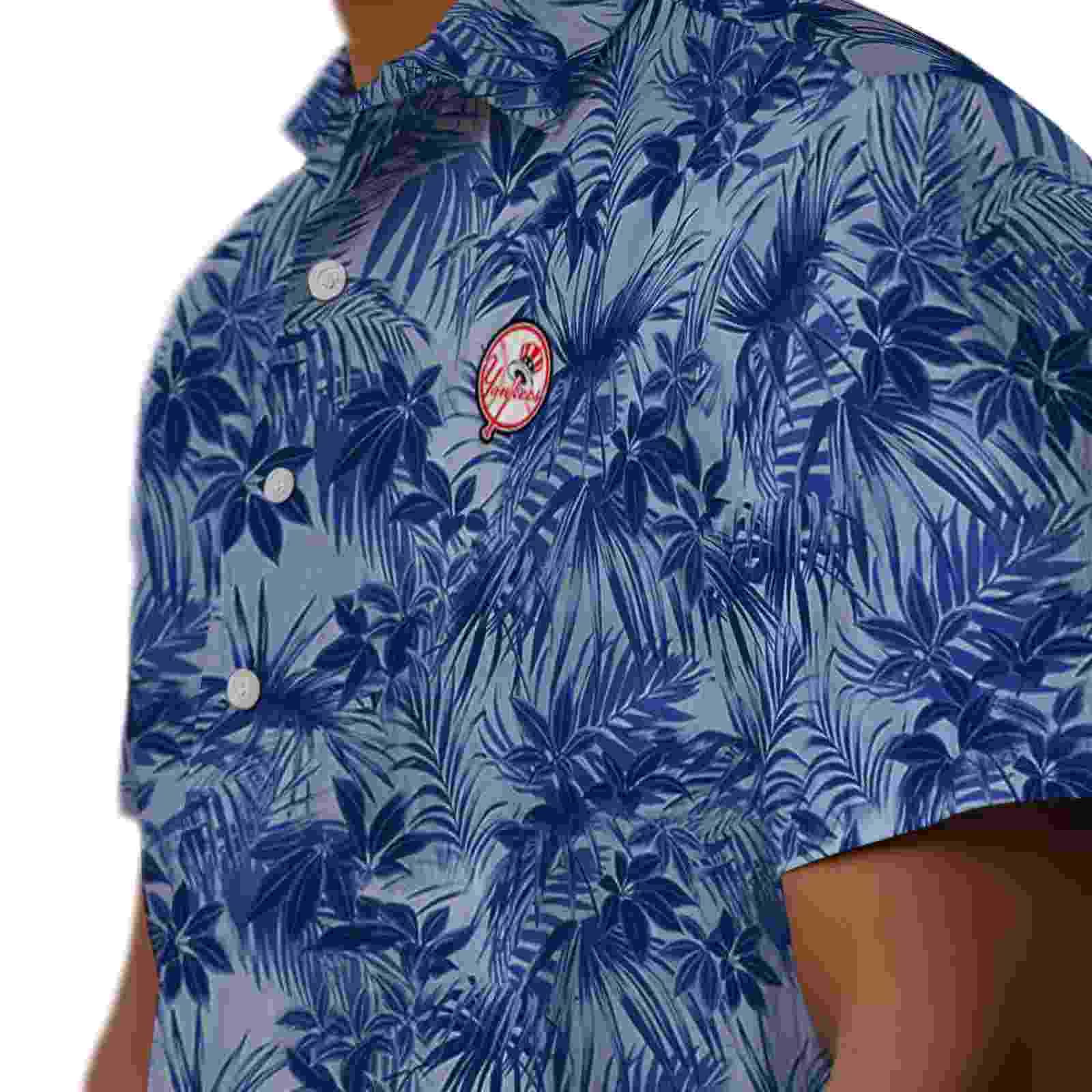 new york yankees leafy pattern navy hawaiian shirt trendy