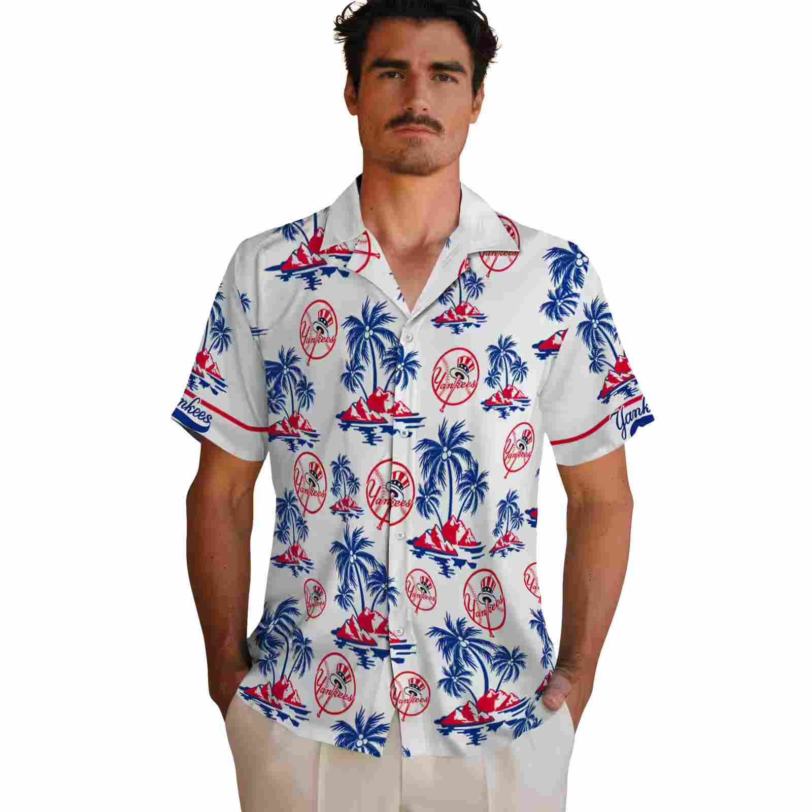 new york yankees palm island print navy white hawaiian shirt fashion forward