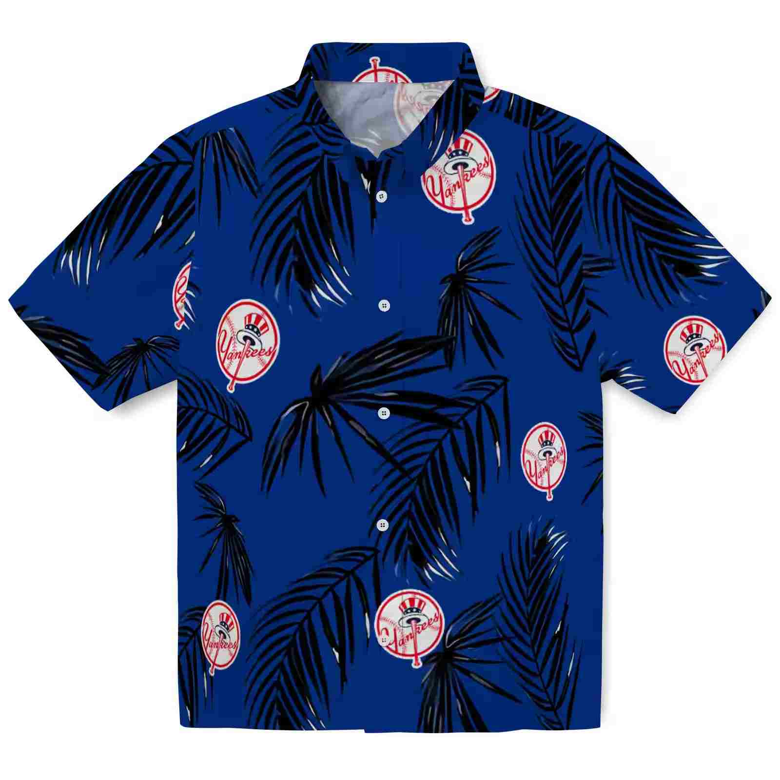 New York Yankees Palm Leaf Navy Hawaiian Shirt