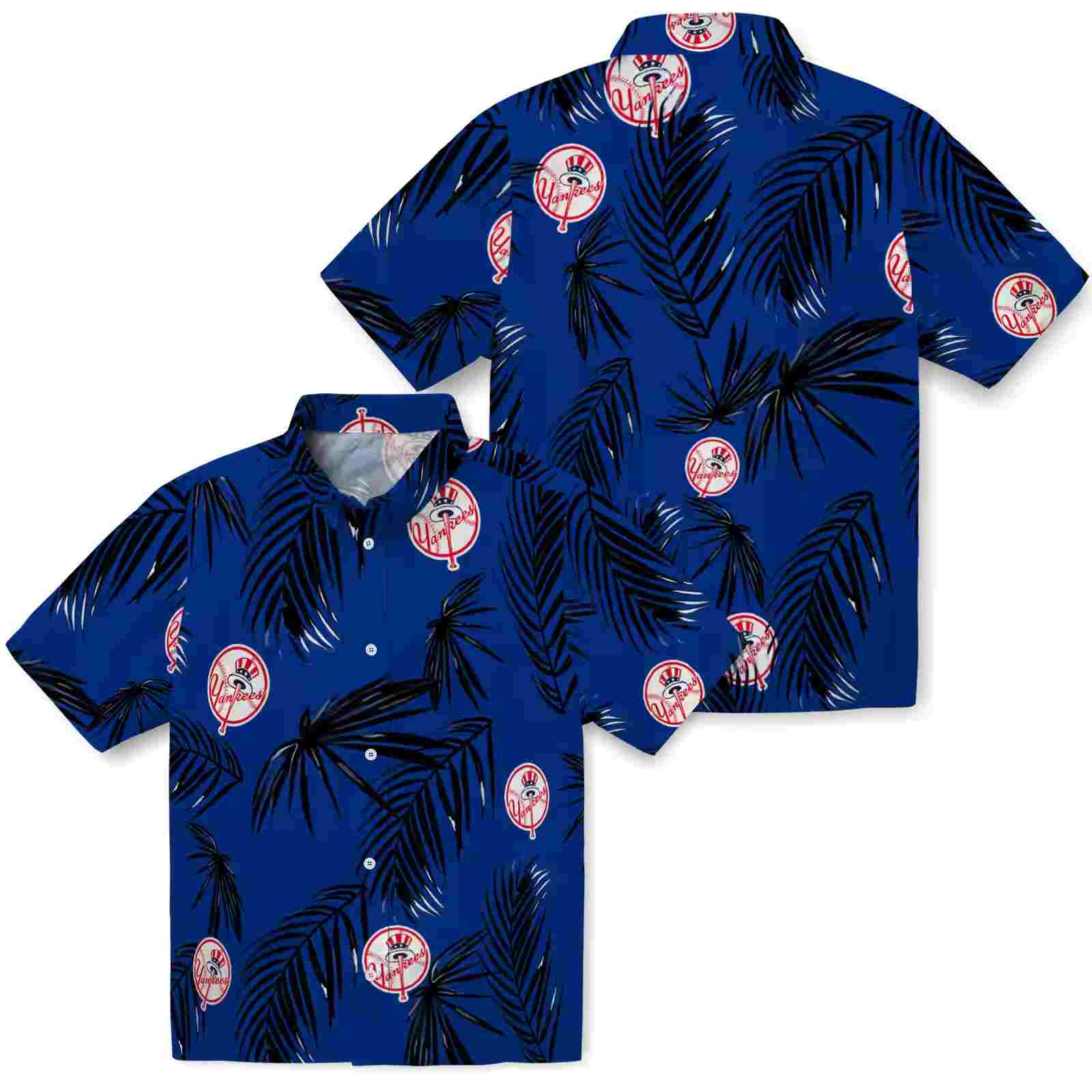 new york yankees palm leaf navy hawaiian shirt high quality