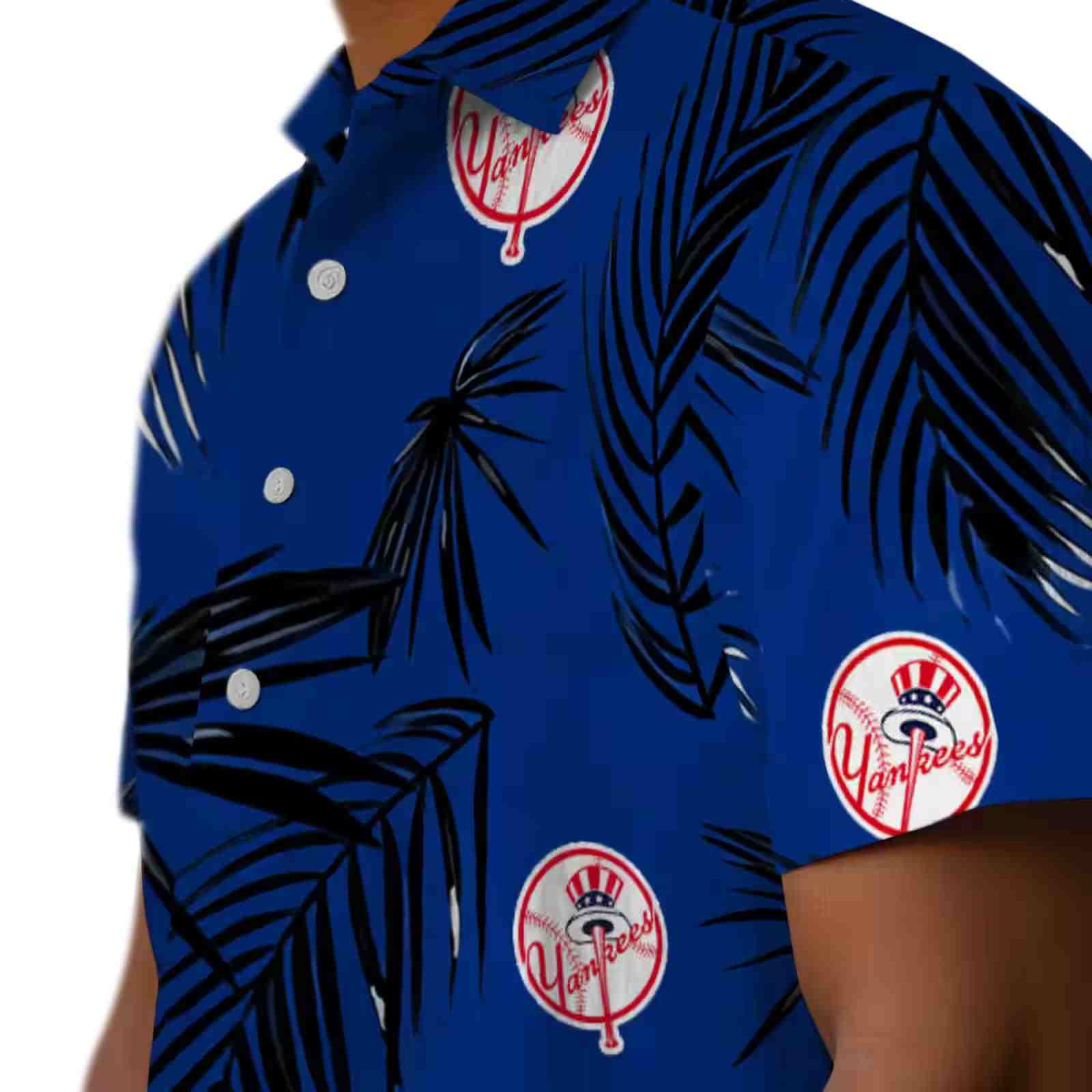 new york yankees palm leaf navy hawaiian shirt trendy