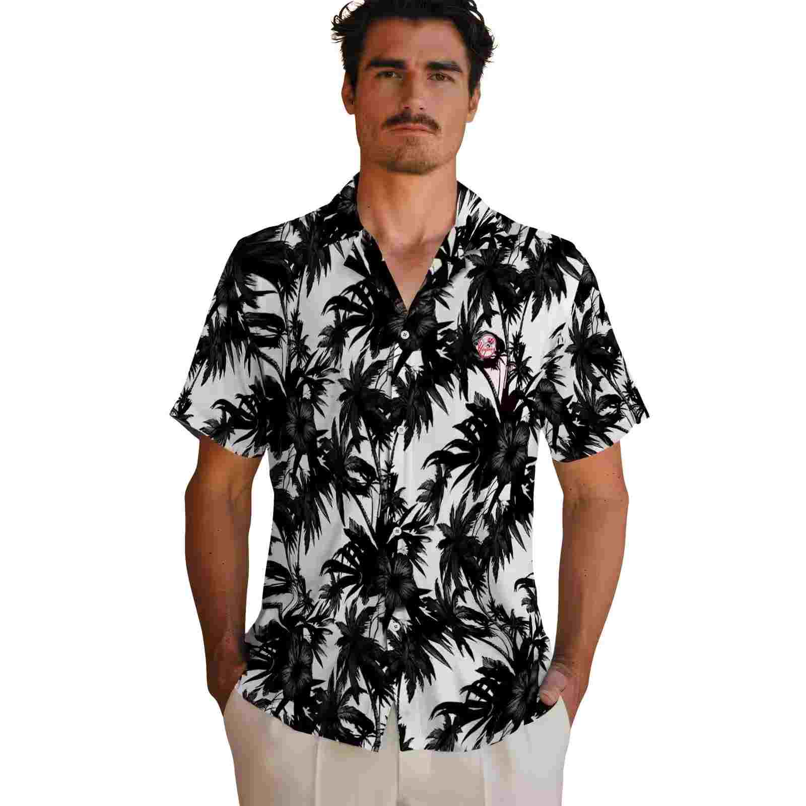 new york yankees palm motifs black white hawaiian shirt fashion forward