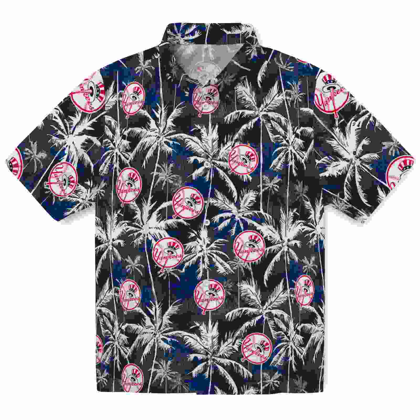 New York Yankees Palm Pattern Navy Black Hawaiian Shirt