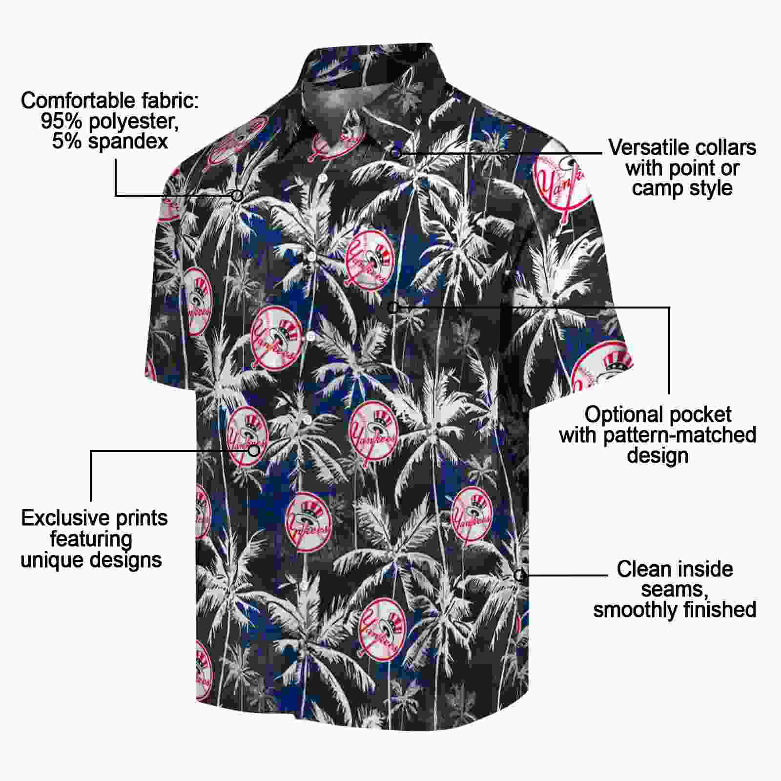 new york yankees palm pattern navy black hawaiian shirt new arrival