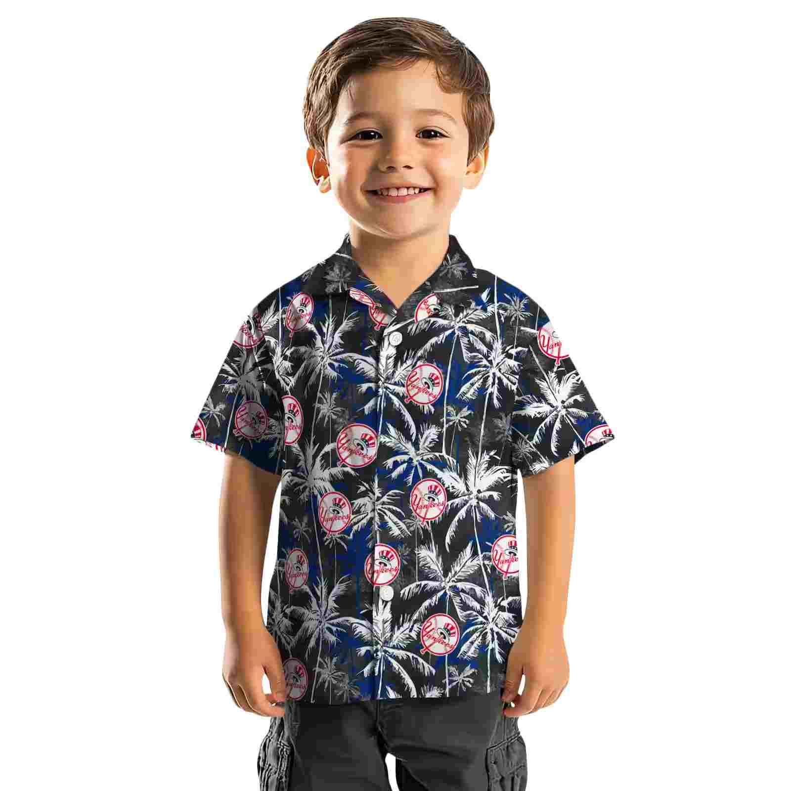 new york yankees palm pattern navy black hawaiian shirt top rated